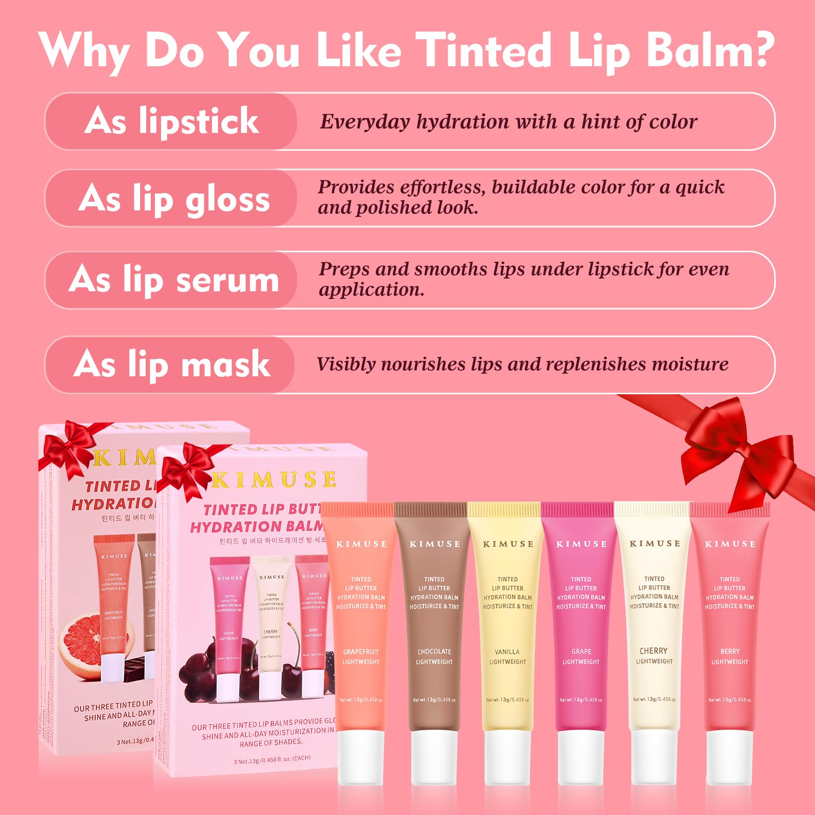 KIMUSE 6 Pcs Tinted Lip Butter Hydration Balm Set, 6 Flavored Shades Hydrating Plumping Gloss with Hyaluronic Acid & Vitamin E, Sheer Tint, Non-Sticky | Vegan Lip Care Makeup for Dry Lips & Daily KIMUSEAu supplements