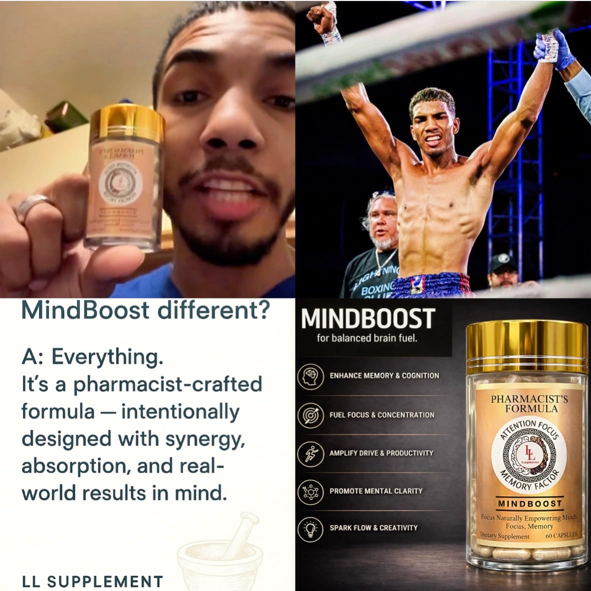 LL Supplement MindBoost Nootropic Brain & Focus Supplement – Lion’s Mane, B Vitamins & Alpha Lipoic Acid – Pharmacist Formulated – Gold Cap Edition – 60 Capsules L & L SupplementAu supplements