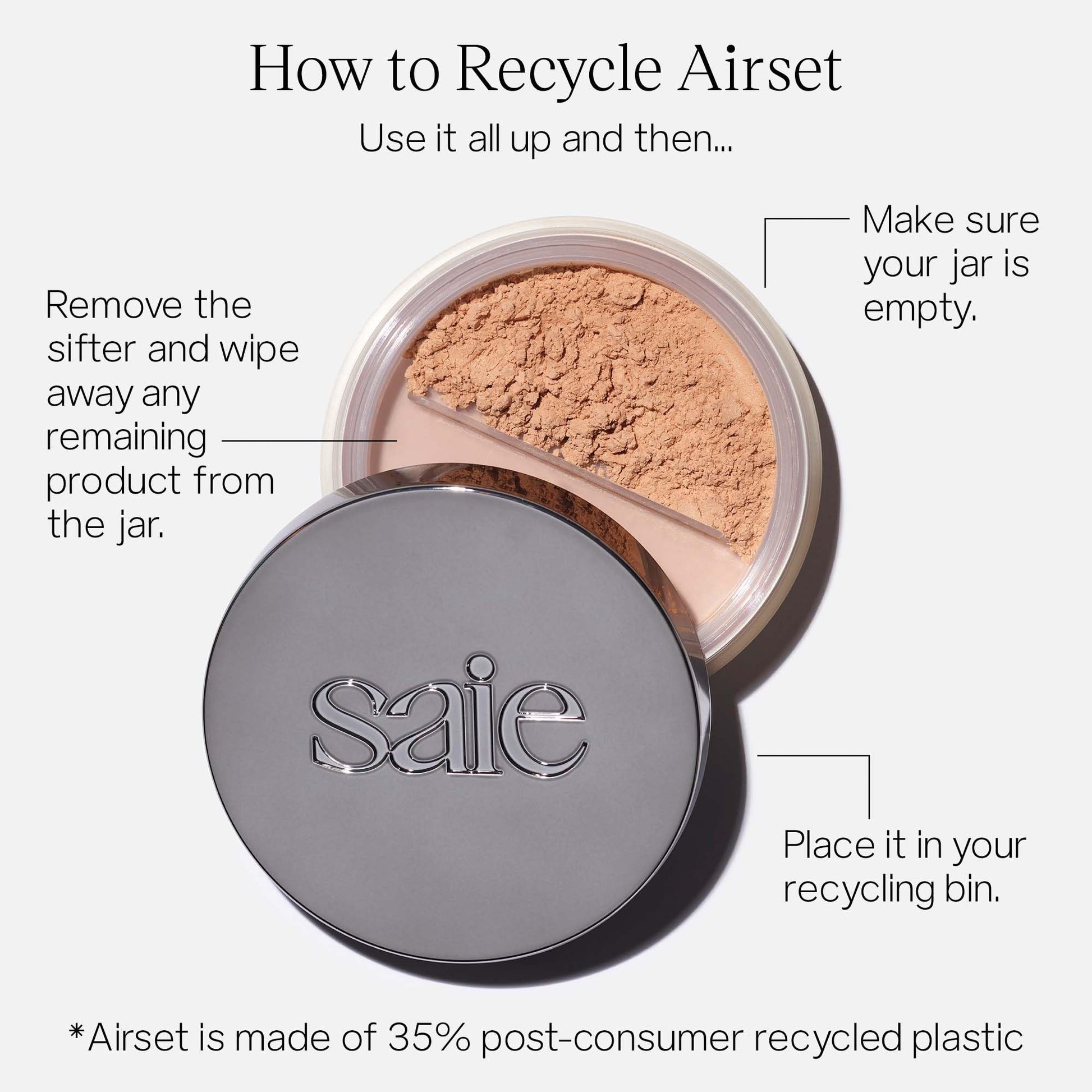 Saie Airset Radiant Loose Setting Powder - Weightless Face Powder to Set, Smooth + Diffuse Face Makeup - Formulated with Hydrating Squalane - Translucent (0.14 oz) SaieAu supplements
