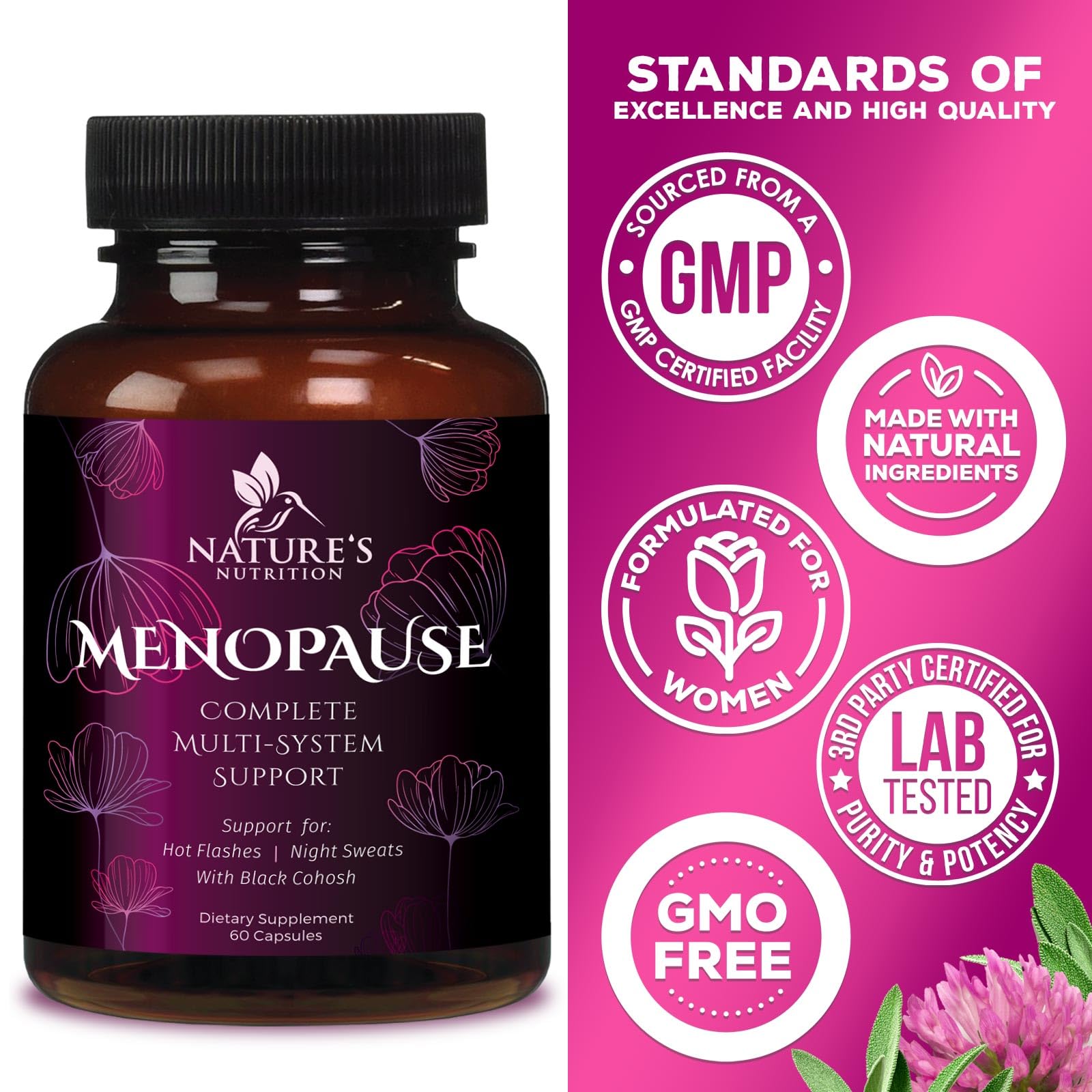 Menopause Supplements for Women - Complete Menopause Relief with Dong Quai & Black Cohosh - For Natural, Mild Hot Flash & Night Sweats - Hormone, Energy & Balance Support, Bottled in USA - 60 Capsules Nature's NutritionAu supplements