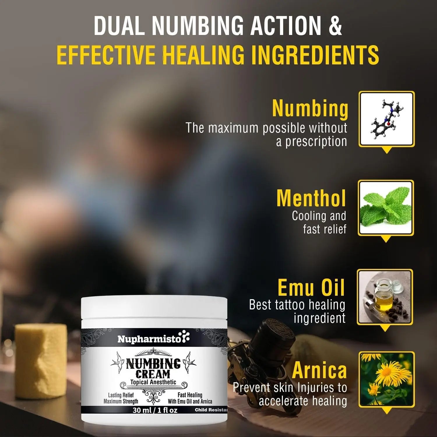 Nupharmisto Numbing Cream Maximum Strength : Long Lasting Numbing Cream with 5X Numbing - Emu Oil and Arnica 30 ml / 1 fl oz NupharmistoAu supplements