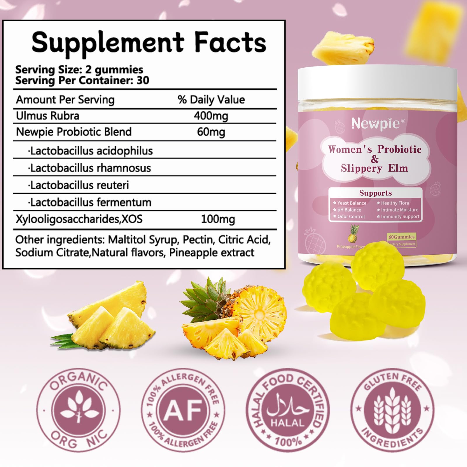 Blltzzz Her Juicy Women's Probiotic Gummies | Pineapple Flavor | Contains Slippery Elm and Probiotic Blend to Support Women's Intimate pH Balance, Gut Wellness and Overall Well-Being | 60 Gummies (2) BlltzzzAu supplements