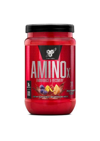 BSN Amino X Muscle Recovery & Endurance Powder with BCAAs, Intra Workout Support, 10 Grams of Amino Acids, Keto Friendly, Caffeine Free, Flavor: Fruit Punch, 30 servings (Packaging May Vary) BSNUS supplements