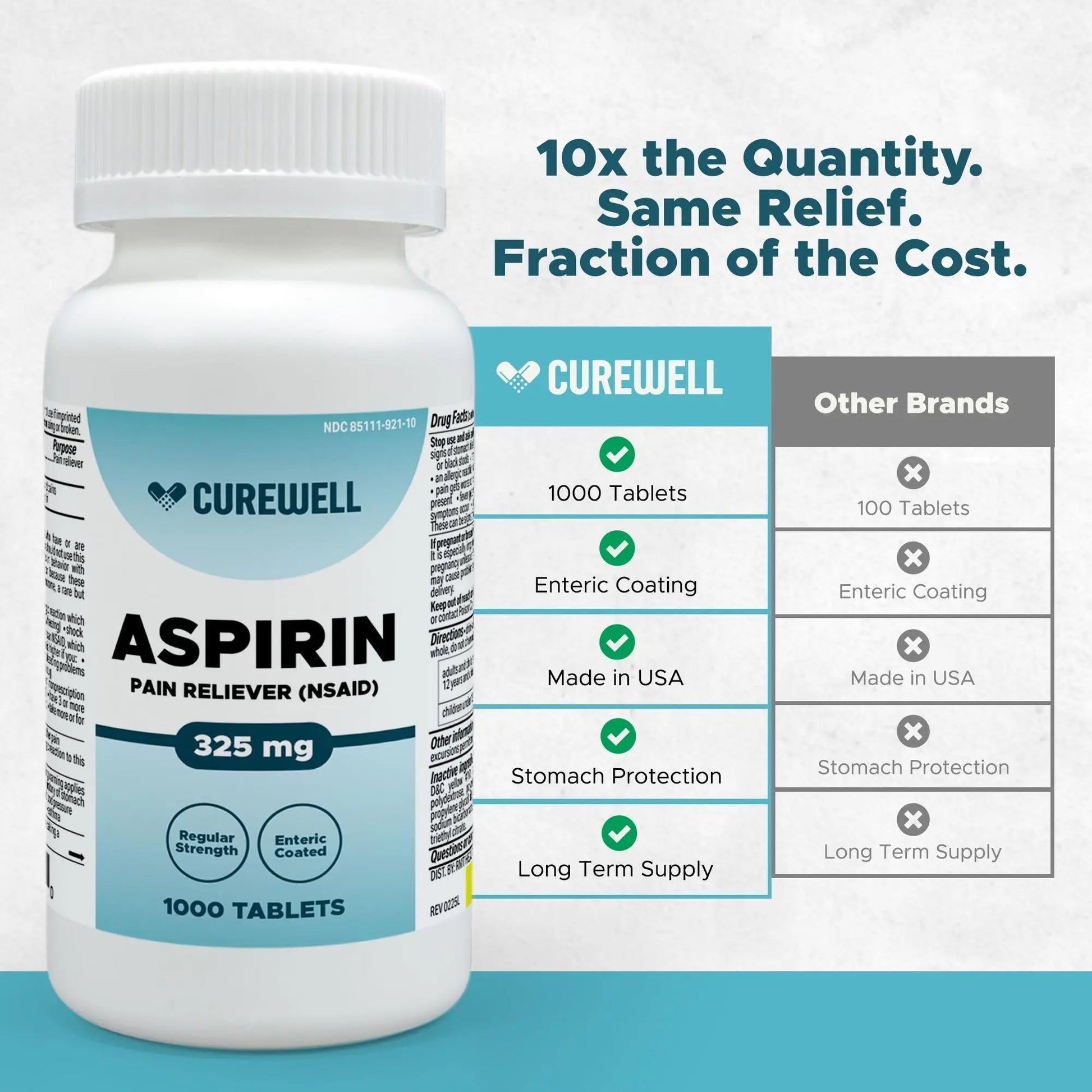 CUREWELL Enteric Coated Aspirin Tablets 325mg (1000 Count) NSAID Pain Reliever & Fever Reducer Coated Aspirin for Adults - Regular Strength for Headache Arthritis Menstrual & Muscle Pain CUREWELLAu supplements