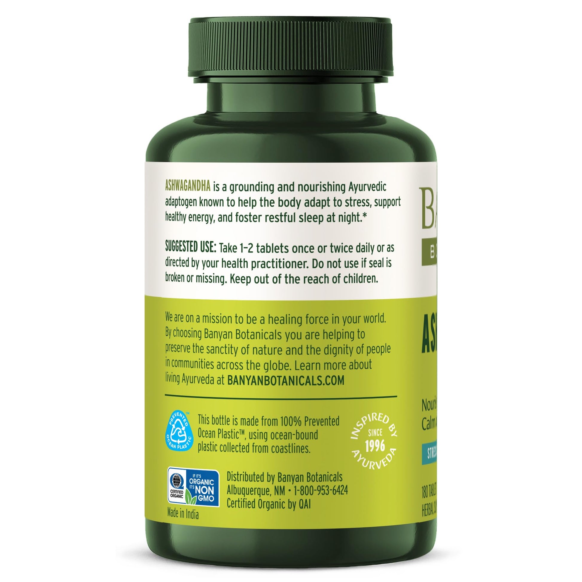 Banyan Botanicals Organic Ashwagandha - 1000mg per Serving - Cortisol Manager & Stress Relief Supplement - Adrenal Support for Mood, Restful Sleep & Muscle Recovery - 180 Tablets - Non-GMO, Vegan* Banyan BotanicalsAu supplements
