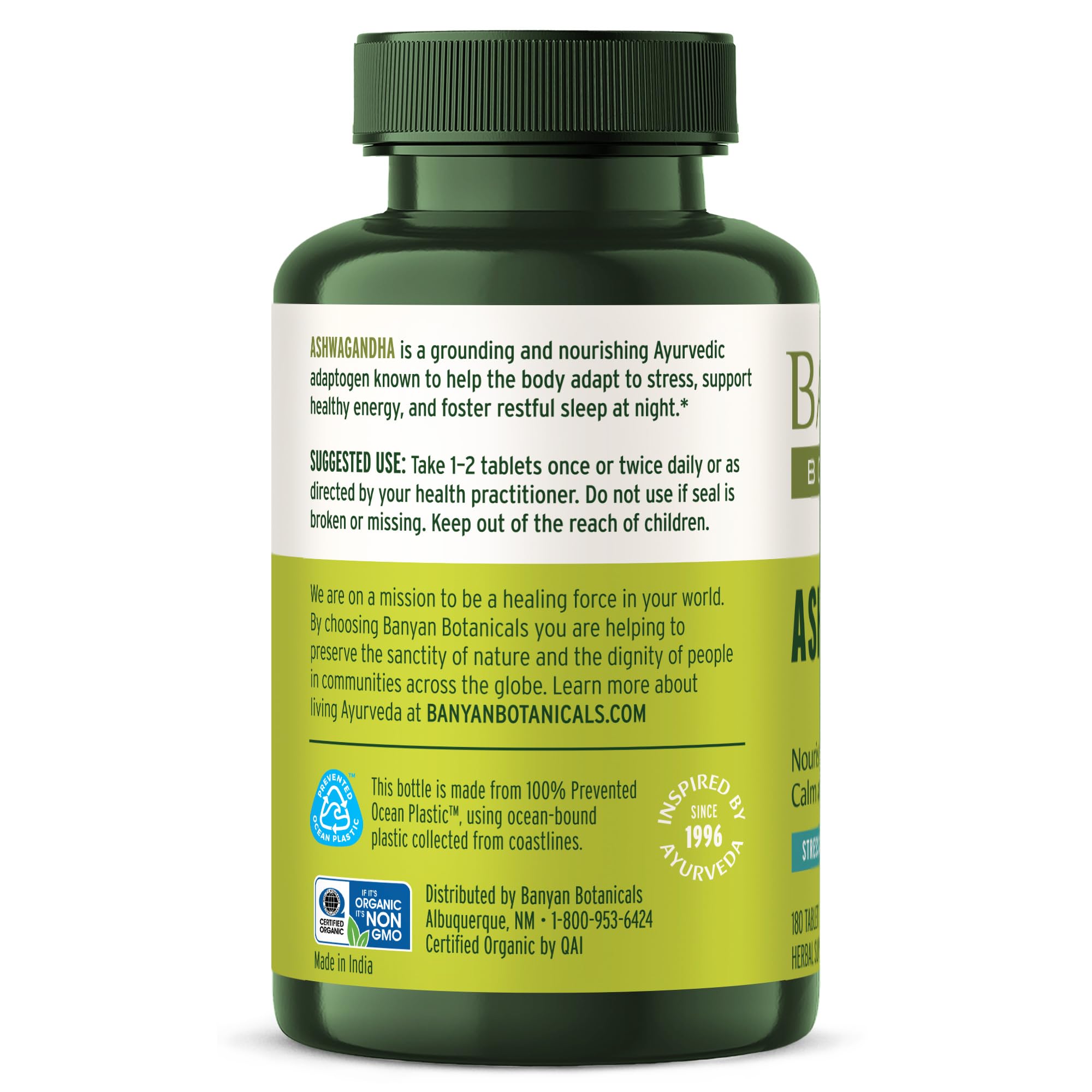 Banyan Botanicals Organic Ashwagandha - 1000mg per Serving - Cortisol Manager & Stress Relief Supplement - Adrenal Support for Mood, Restful Sleep & Muscle Recovery - 180 Tablets - Non-GMO, Vegan* Banyan BotanicalsAu supplements