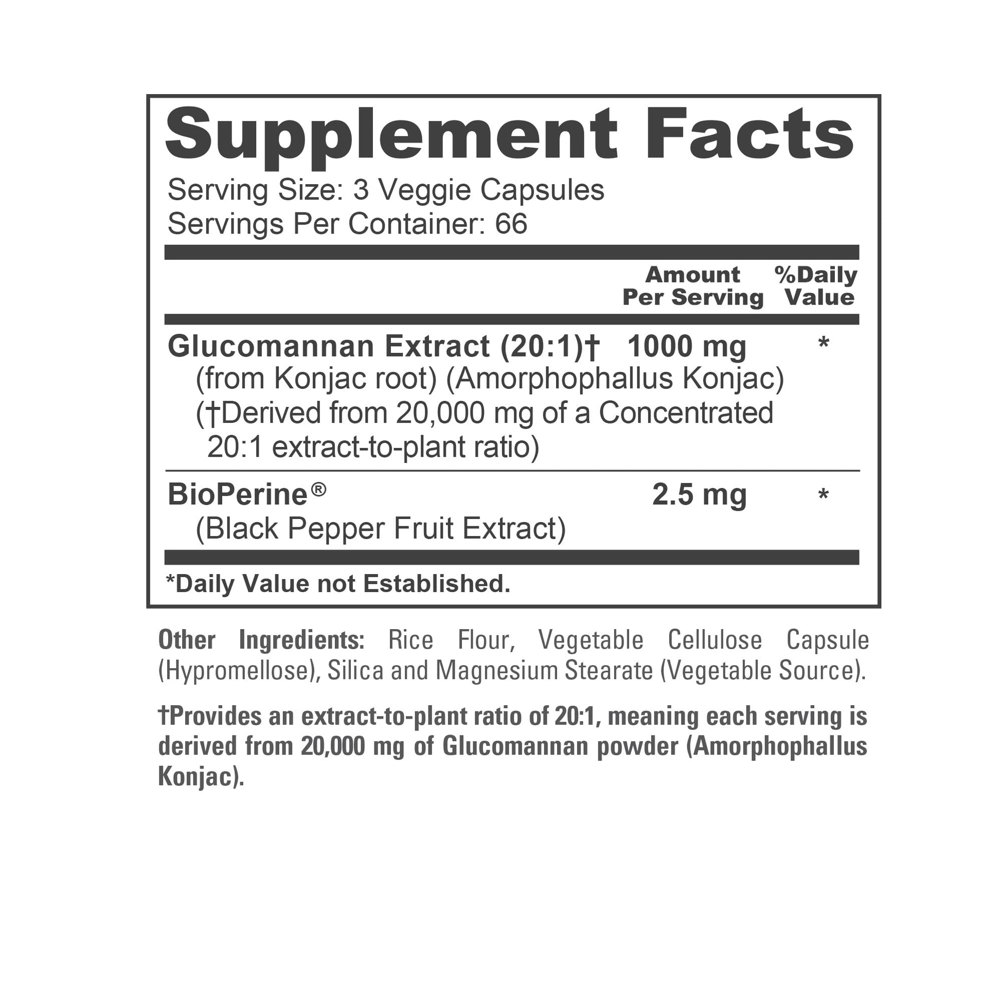 NusaPure Glucomannan 20,000 mg per Serving 200 VCaps (20:1 Extract, BioPerine Non-GMO, Vegan) Konjac Root NusaPureAu supplements