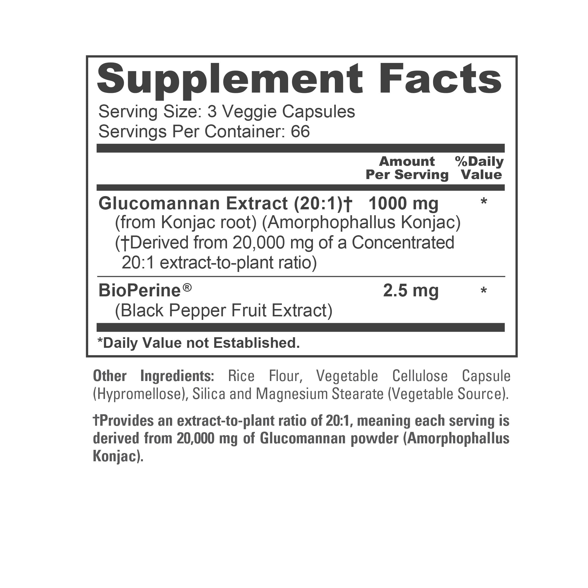 NusaPure Glucomannan 20,000 mg per Serving 200 VCaps (20:1 Extract, BioPerine Non-GMO, Vegan) Konjac Root NusaPureAu supplements