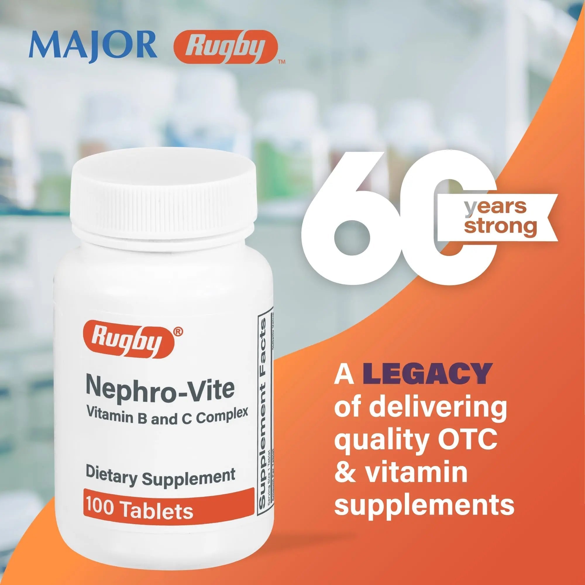 Rugby Nephro-Vite Vitamin B and C Complex Tablets - Dietary Supplement - 100 Count (1 Pack) RUGBY LABORATORIESAu supplements