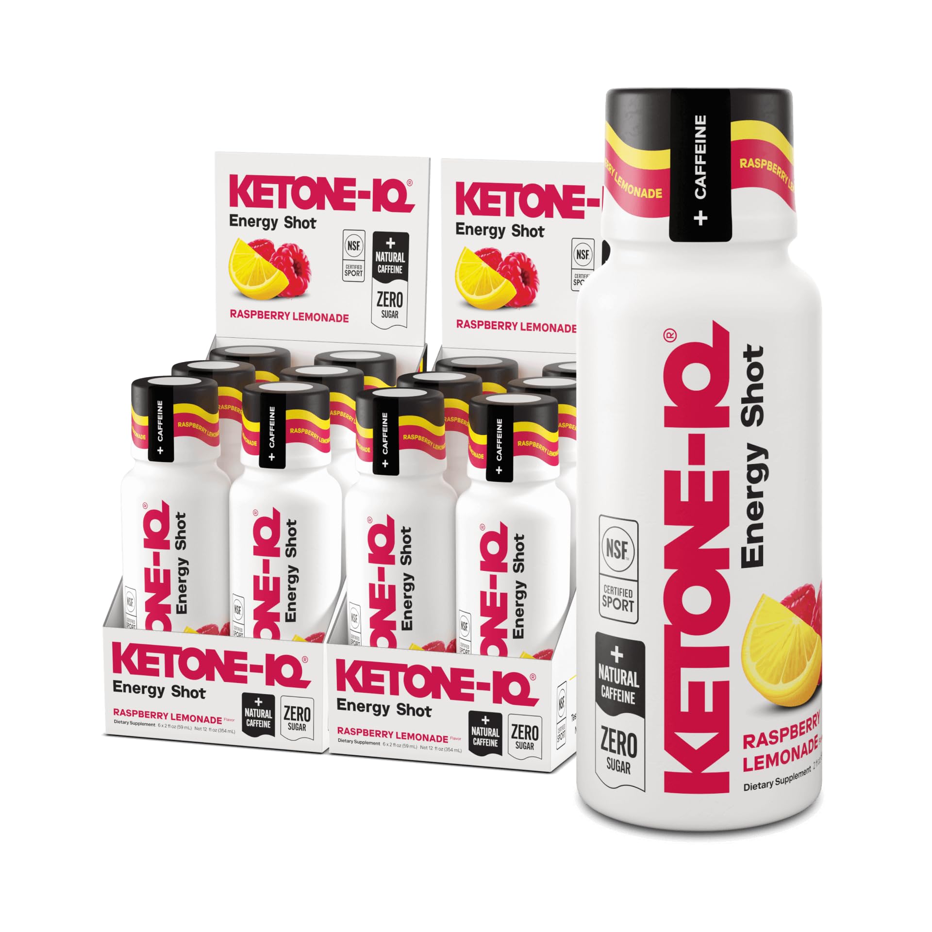 Ketone-IQ Exogenous Ketone Energy Shots with Caffeine - 12 Pack of Green Tea Caffeine Shots with 5g Bioidentical Ketones and B Vitamins - Fast Acting, On The Go Clean Energy Drink (Raspberry Lemonade) Ketone-IQAu supplements