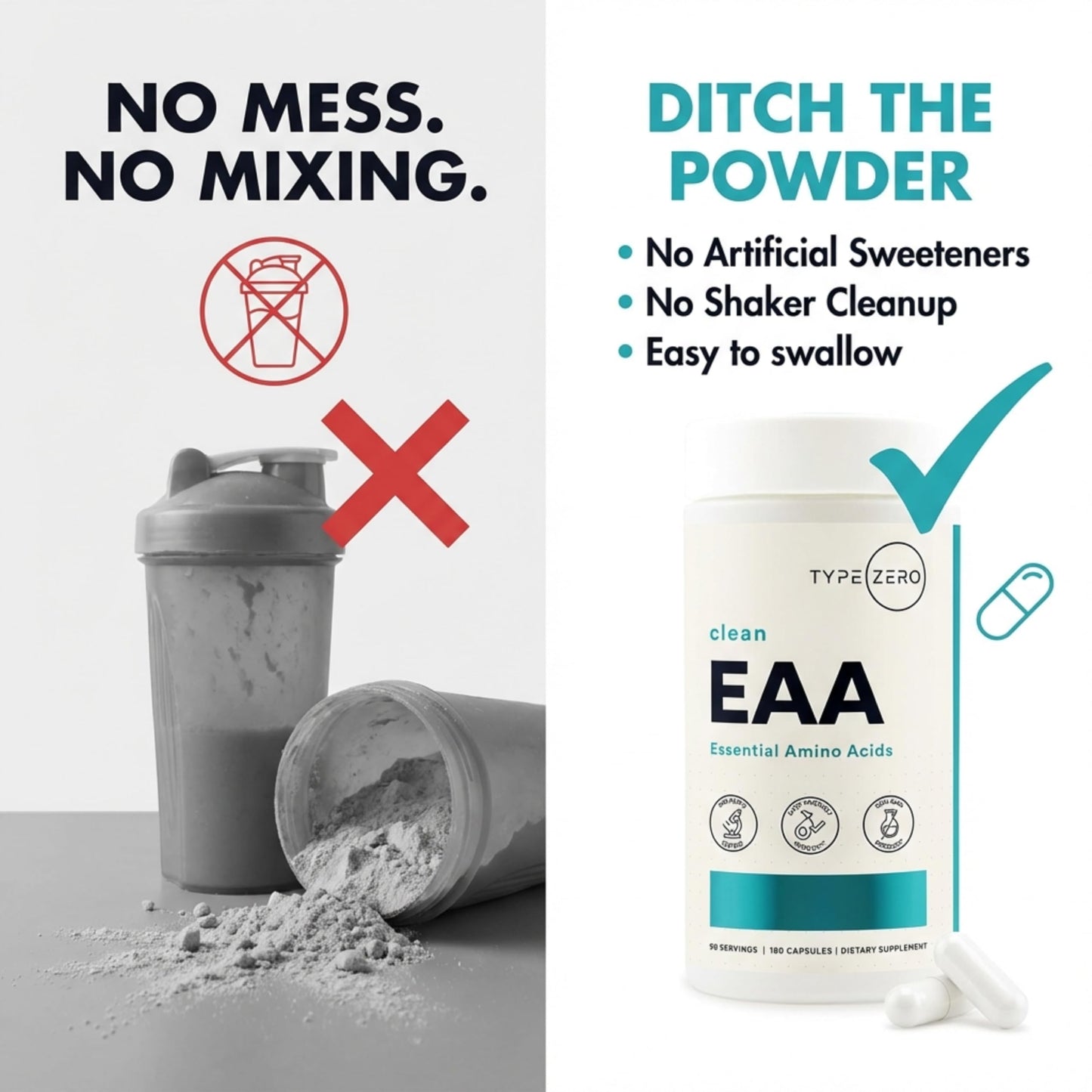 Type Zero Clean EAA Capsules (1,200mg per Serving), Essential Amino Acids Supplement with 9 EAAs, 180 Capsules, 90 Servings Type ZeroUS supplements