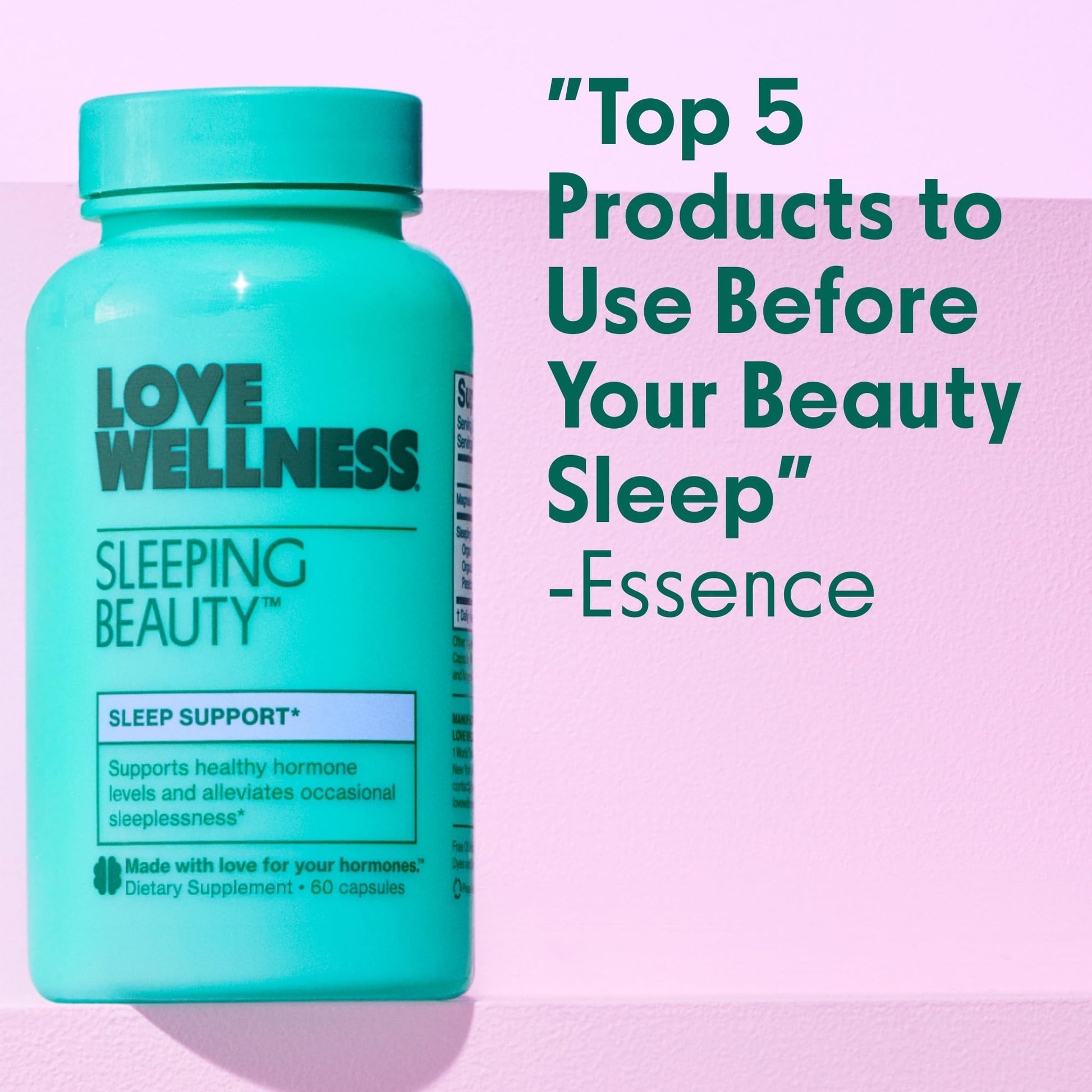 Love Wellness Sleeping Beauty | Sleep Support with Melatonin, Magnesium & L-Theanine | Promotes Restful Sleep, Relaxation & Calmness | Organic Valerian Root Powder & Lemon Balm | 60 Count Love WellnessUS supplements