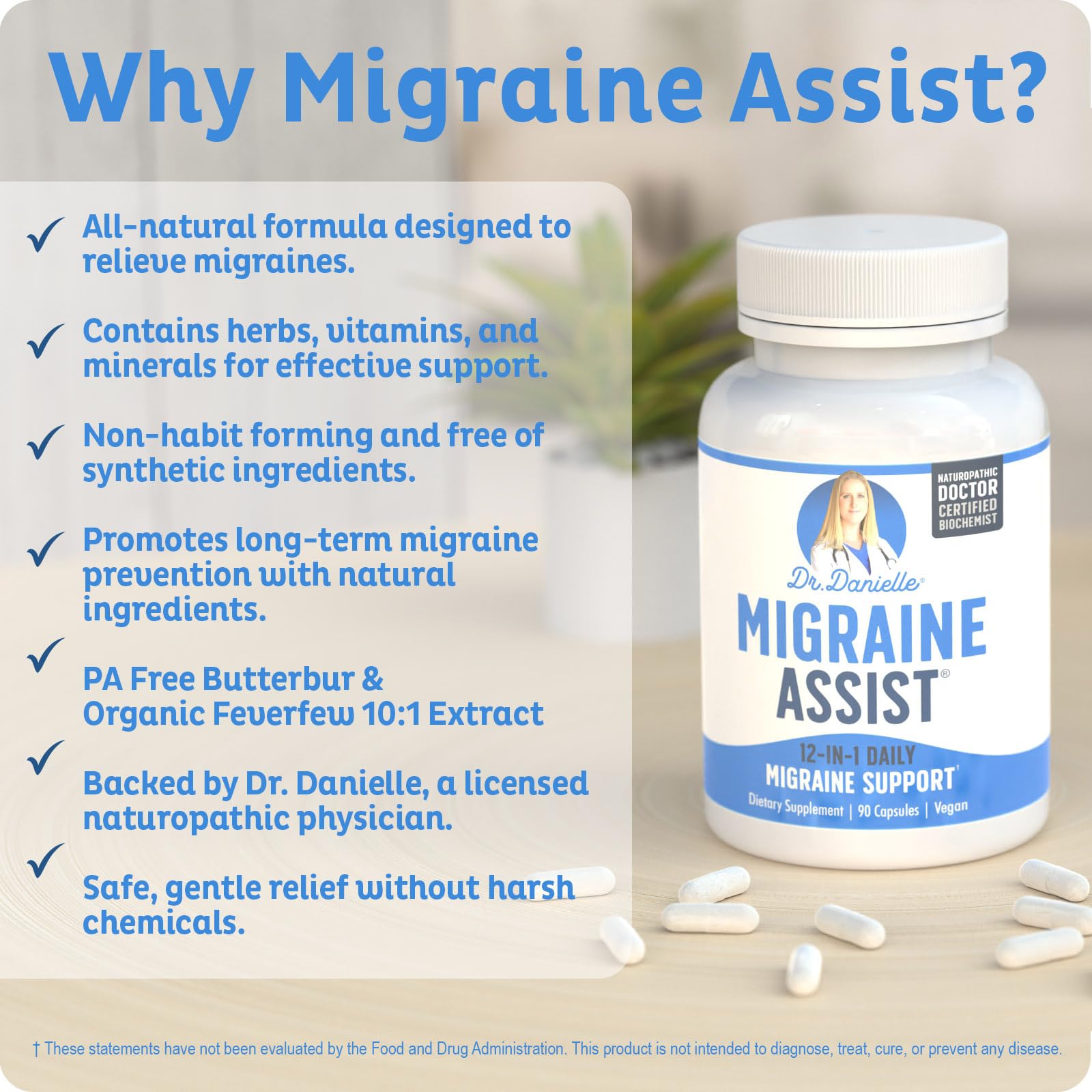 Best Migraine Relief Product with Magnesium - Migraine Assist Supplement with Quercetin, Feverfew, Butterbur, CoQ10 from Dr. Danielle, 90 Capsules Doctor DanielleAu supplements