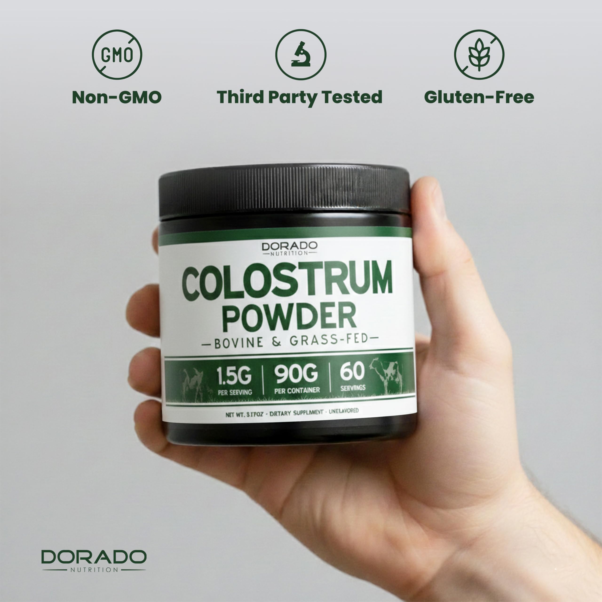 Colostrum Supplement Powder 90g (60 Servings of 1.5g Pure Bovine Colostrum Std. to Contain 20% IgG Immunoglobulins) Grass Fed Powder - No Fillers, Third Party Tested, Unflavored & Non-GMO DORADO NUTRITIONAu supplements