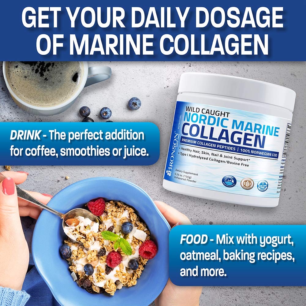 Bronson Marine Collagen Peptides Hydrolyzed Protein Powder 100% Wild Caught Nordic Cod Verified Sustainable Source for Joints Skin Hair Nails & Bones 150g (5.29oz) BronsonAu supplements