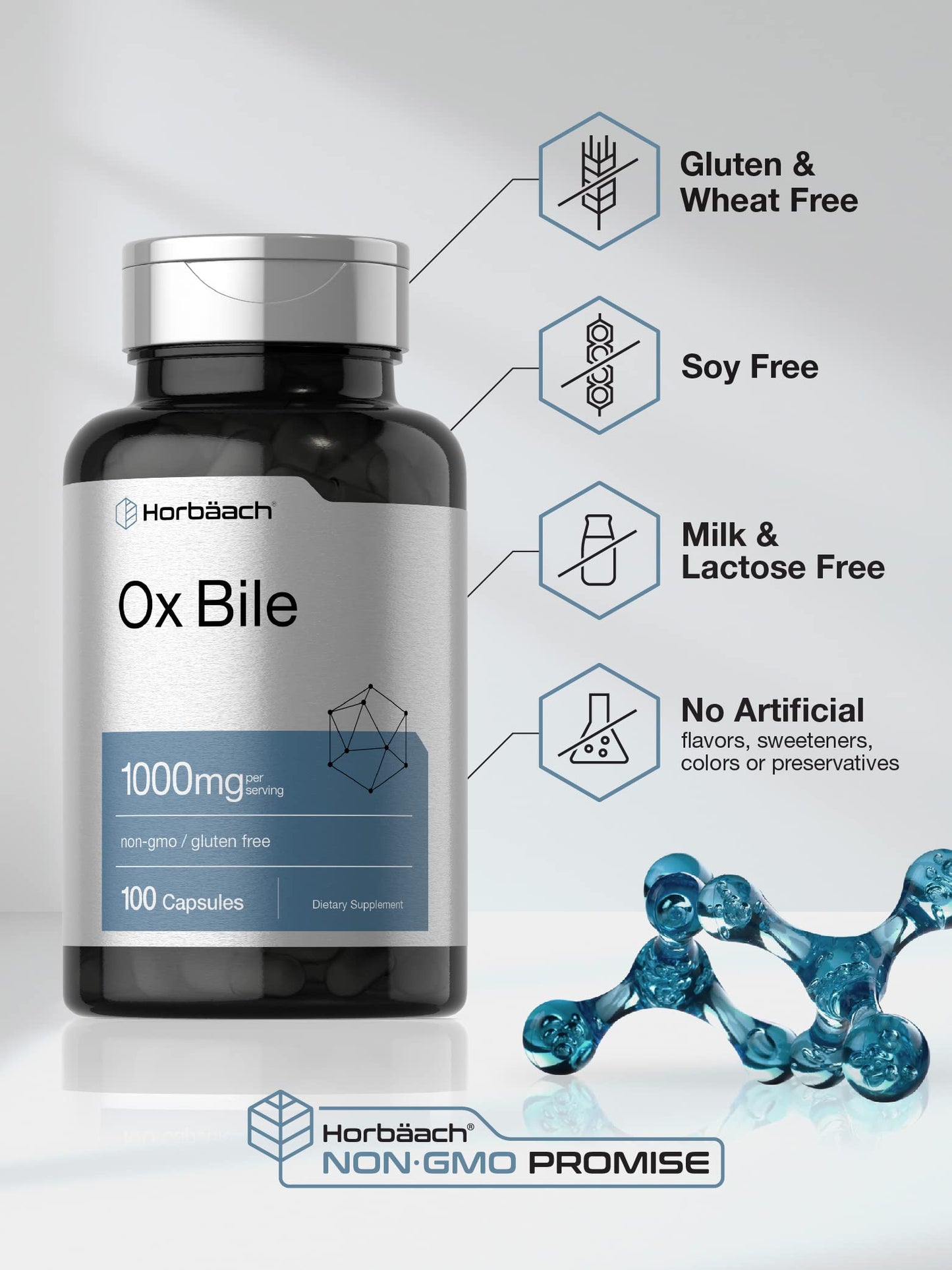 Ox Bile 1000 mg 100 Capsules | Digestive Enzymes Supplement | Non-GMO & Gluten Free HorbäachUS supplements