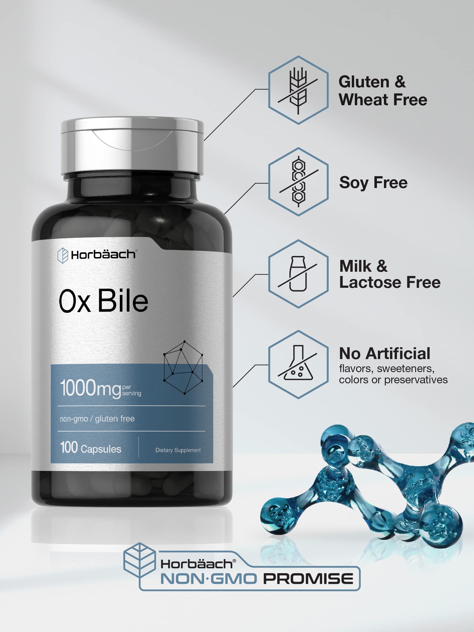 Ox Bile 1000 mg 100 Capsules | Digestive Enzymes Supplement | Non-GMO & Gluten Free HorbäachAu supplements