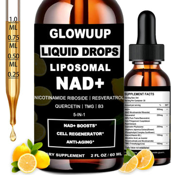 NAD Supplements for Women & Men, Liposomal NAD Nicotinamide Riboside Resveratrol 900mg w. B3 Vitamin Quercetin TMG, Liquid Resveratrol NAD Plus Supplement for Anti-Aging Energy Focus Longevity GLOWUUPAu supplements