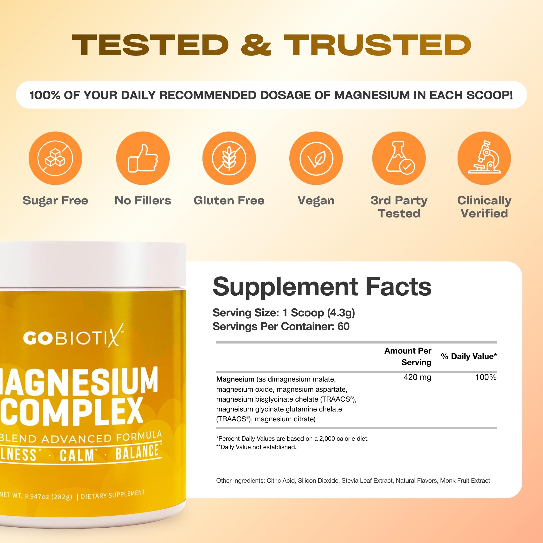 GoBiotix Magnesium Glycinate Powder – Cortisol Supplements for Women and Men – High Absorption Magnesium Complex Calm Supplement with Citrate, Malate – Sugar Free – 420 mg, 60 Servings - Honey Citrus GOBIOTIXAu supplements