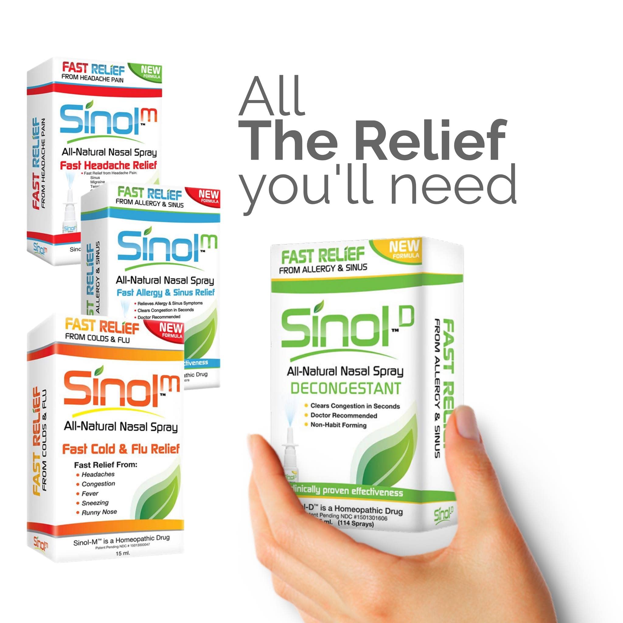 Sinol Headache Relief Spray, Over-The-Counter Medication Nose Spray for Migraine Cluster Tension, Sinus Relief & Nasal Decongestants, 15 ml SinolAu supplements
