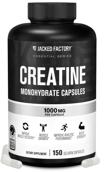 Jacked Factory Creatine Monohydrate Capsules - Creatine Pills for Muscle Growth, Increased Strength, Enhanced Energy Output and Improved Athletic Performance - 150 Capsules Jacked FactoryAu supplements