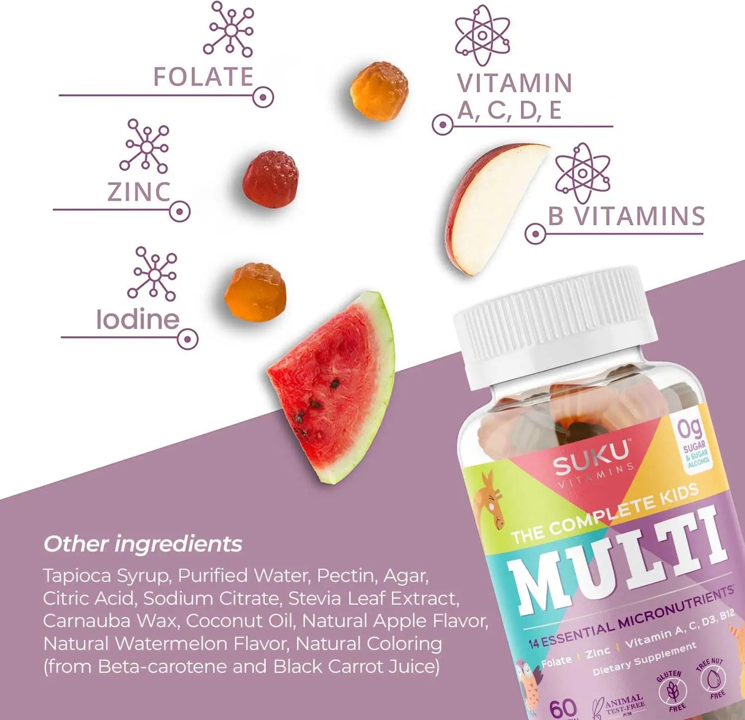 SUKU The Complete Kids Multivitamin Gummies – Vitamins A, C, D, E, B6, B12, Folate & Zinc – Immune Support SUKUAu supplements