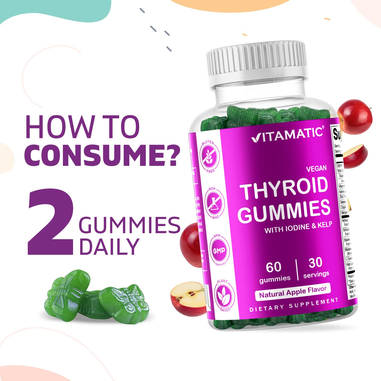 Vitamatic Vegan Thyroid Support Gummies with Iodine & Kelp - 60 Count - Improve Your VitamaticAu supplements