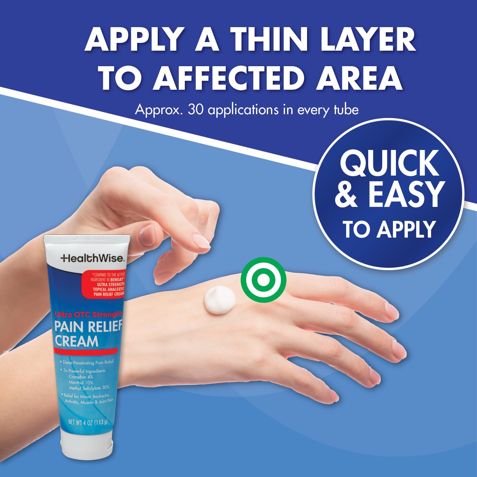 HealthWise Pain Relief Cream | Ultra OTC Strength | 4% Camphor + 10% Menthol + 30% Methly Saliclylate | Non-Greasy Formula | 4.0 Oz | Topical Analgesic HealthWiseAu supplements