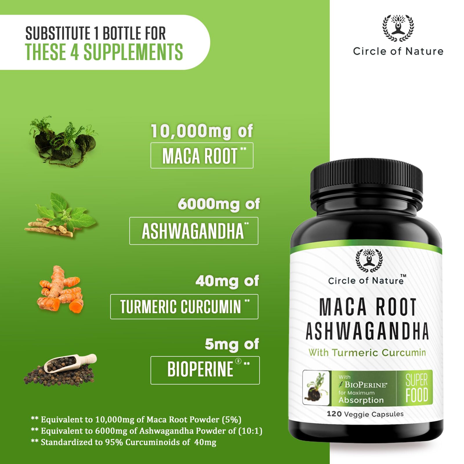 Maca Root 10,000 mg, Ashwagandha 6000mg Extract, Capsules for Men & Women CIRCLE OF NATUREAu supplements