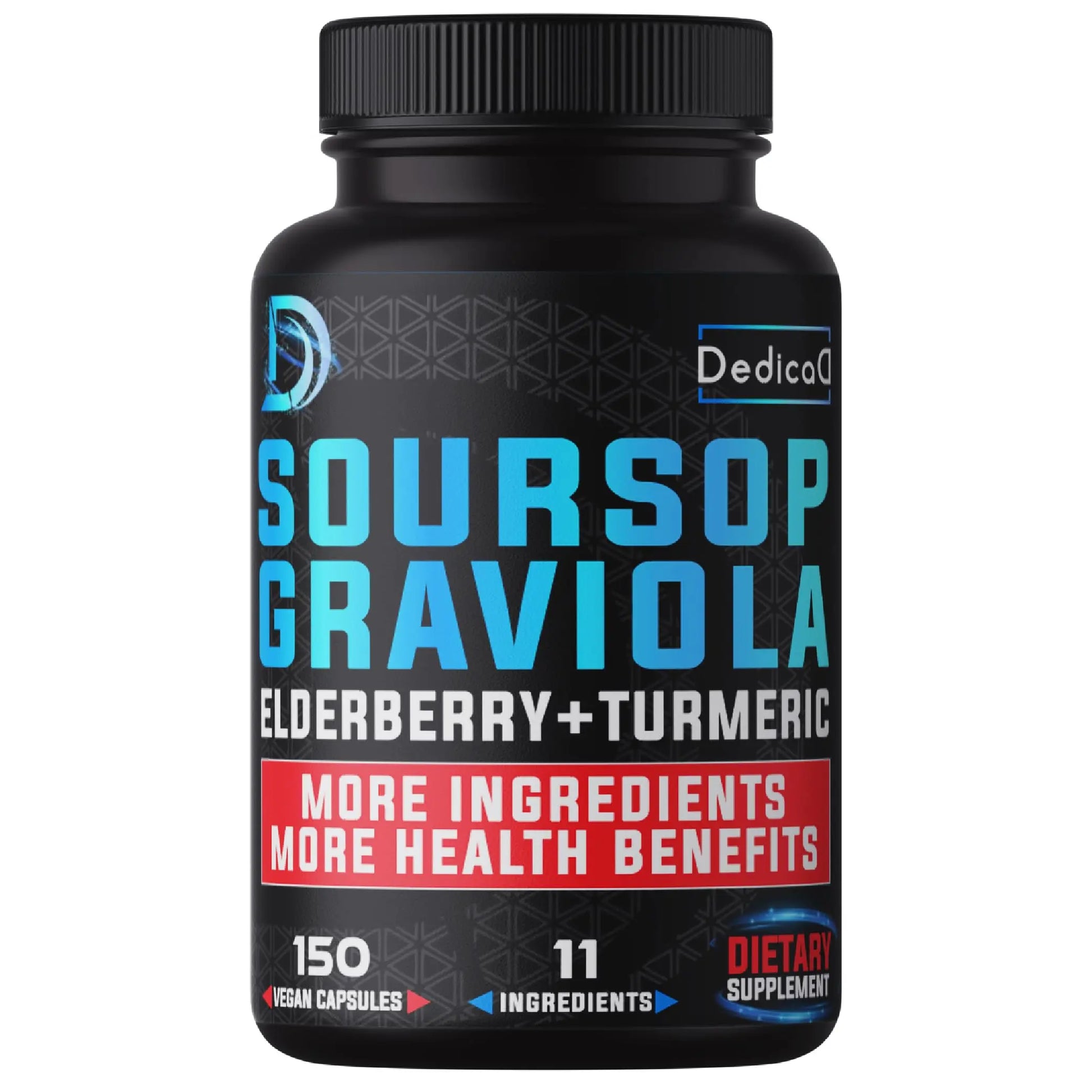 DEDICAD 11in1 Graviola Soursop Capsules for 5 Months Supply with Soursop Fruit, Elderberry, Turmeric, Ginger, Milk Thistle, Cranberry & More - Mood - 150 Vegan Capsules DEDICADAu supplements