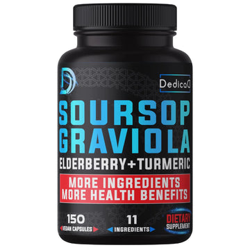 DEDICAD 11in1 Graviola Soursop Capsules for 5 Months Supply with Soursop Fruit, Elderberry, Turmeric, Ginger, Milk Thistle, Cranberry & More - Mood - 150 Vegan Capsules DEDICADAu supplements