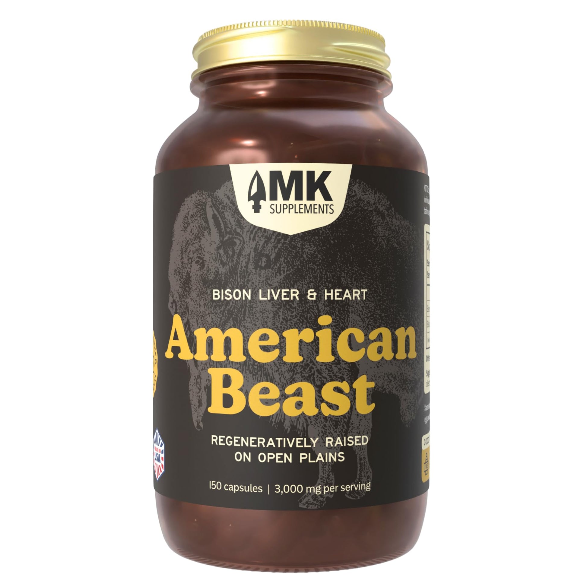 MK Supplements American Beast | Bison Liver & Heart Capsules | ~49x More CoQ10 Than Beef Liver | Regeneratively Raised Bison | 150 Capsules MK SupplementsAu supplements