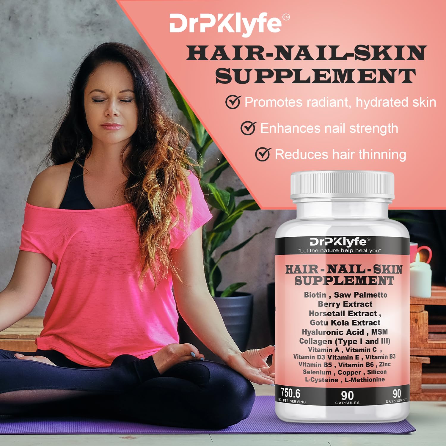 DrPKLyfe Hair, Nail and Skin Supplement Capsules:Biotin, Collagen, Collagen Peptides, Acid Hyaluronic, Biotin, Vitamin A, C, B5, B6 Saw Palmetto & More - 90 Capsules. DrPKLyfeAu supplements