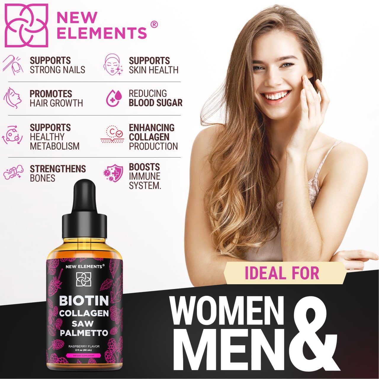 Liquid Biotin with Collagen & Saw Palmetto Extract for Women and Men | Hair Growth New ElementsAu supplements