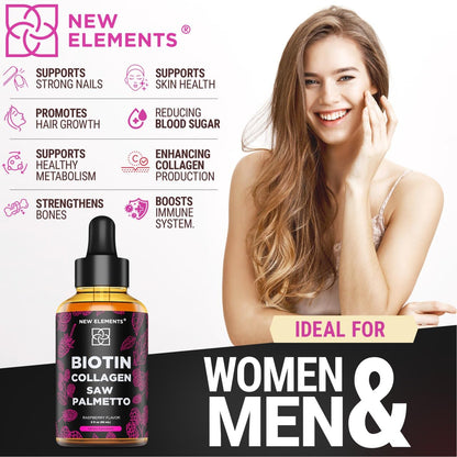 Liquid Biotin with Collagen & Saw Palmetto Extract for Women and Men | Hair Growth New ElementsUS supplements