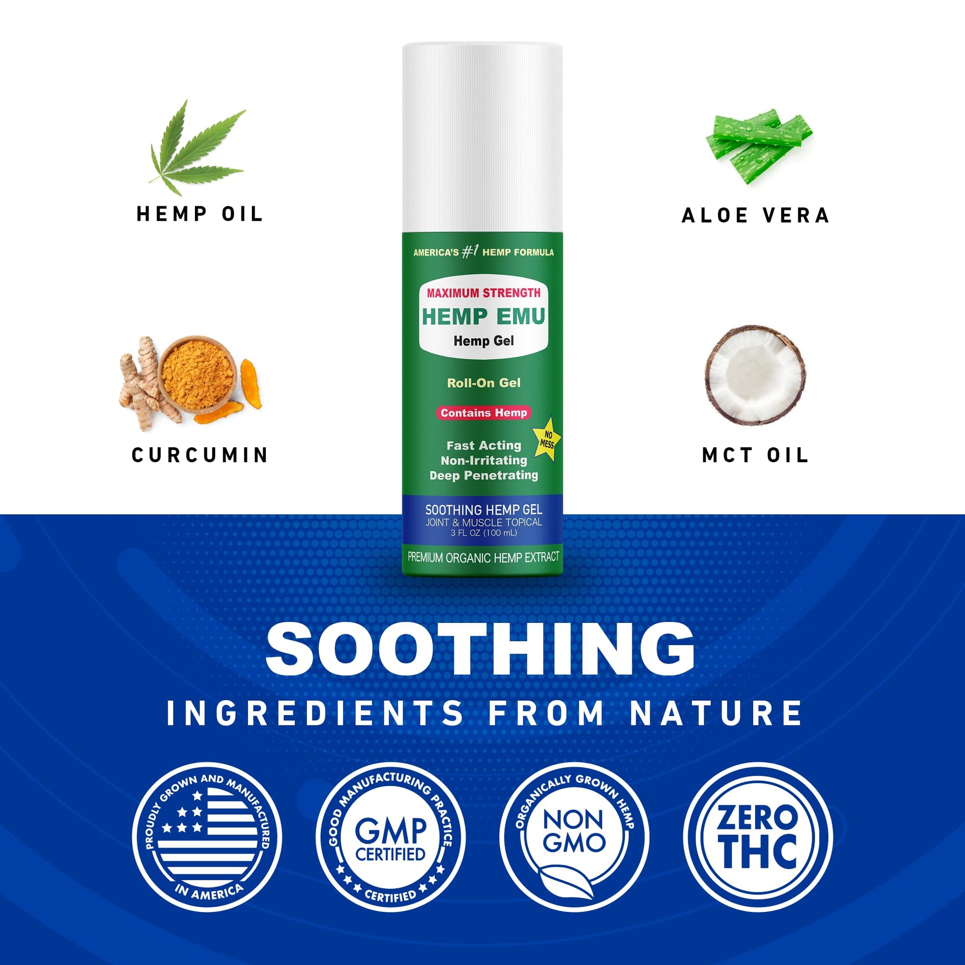 Hemp Emu - Hemp Roll On Gel - Muscle Rub for Back & Joint Discomfort - Soothing Gel with Organic Hemp Oil, Emu Oil, Menthol, Eucalyptus, Aloe Vera Hemp EmuAu supplements