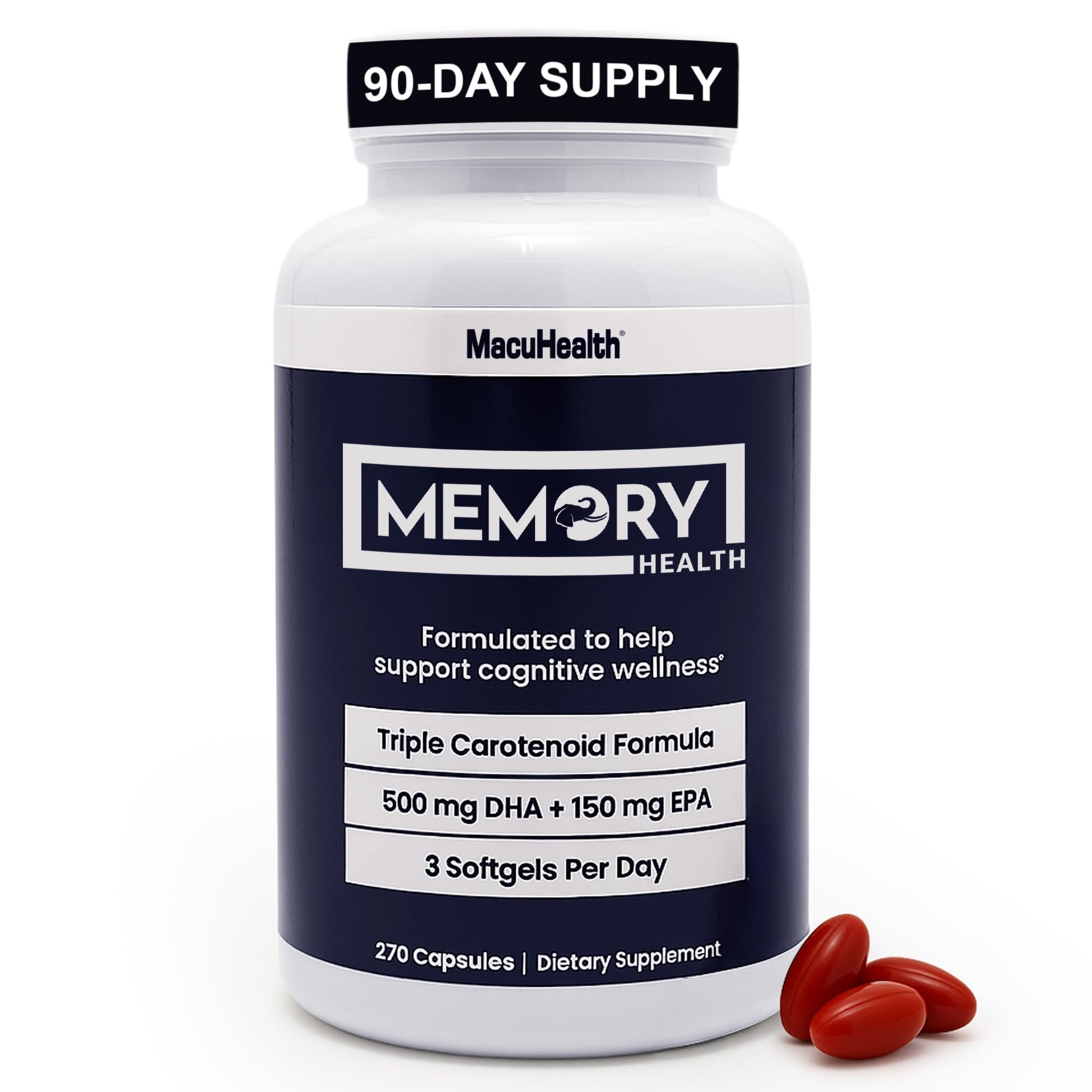 Memory Health Softgels with Omega-3, Carotenoids, and Vitamin E – Designed for Mental Focus, Energy, and Enhanced Clarity - (270 Softgels, 90 Days Supply) MacuhealthAu supplements