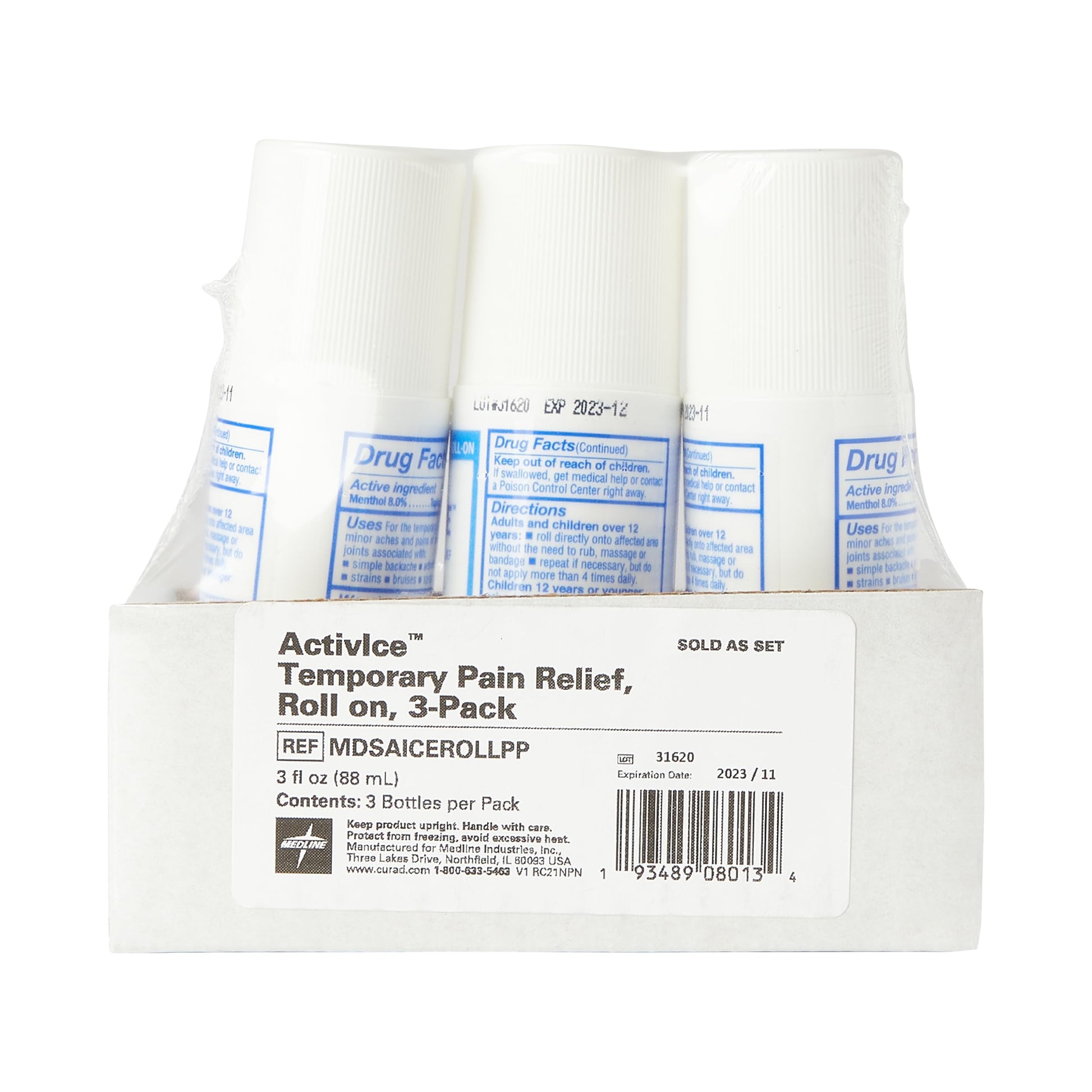 Medline ActivICE Roll-On Cooling Gel, Topical Pain Relief for Arthritis, Joint, Muscle, Back & Body Aches & Pain, 3 oz (3 Count) MedlineAu supplements