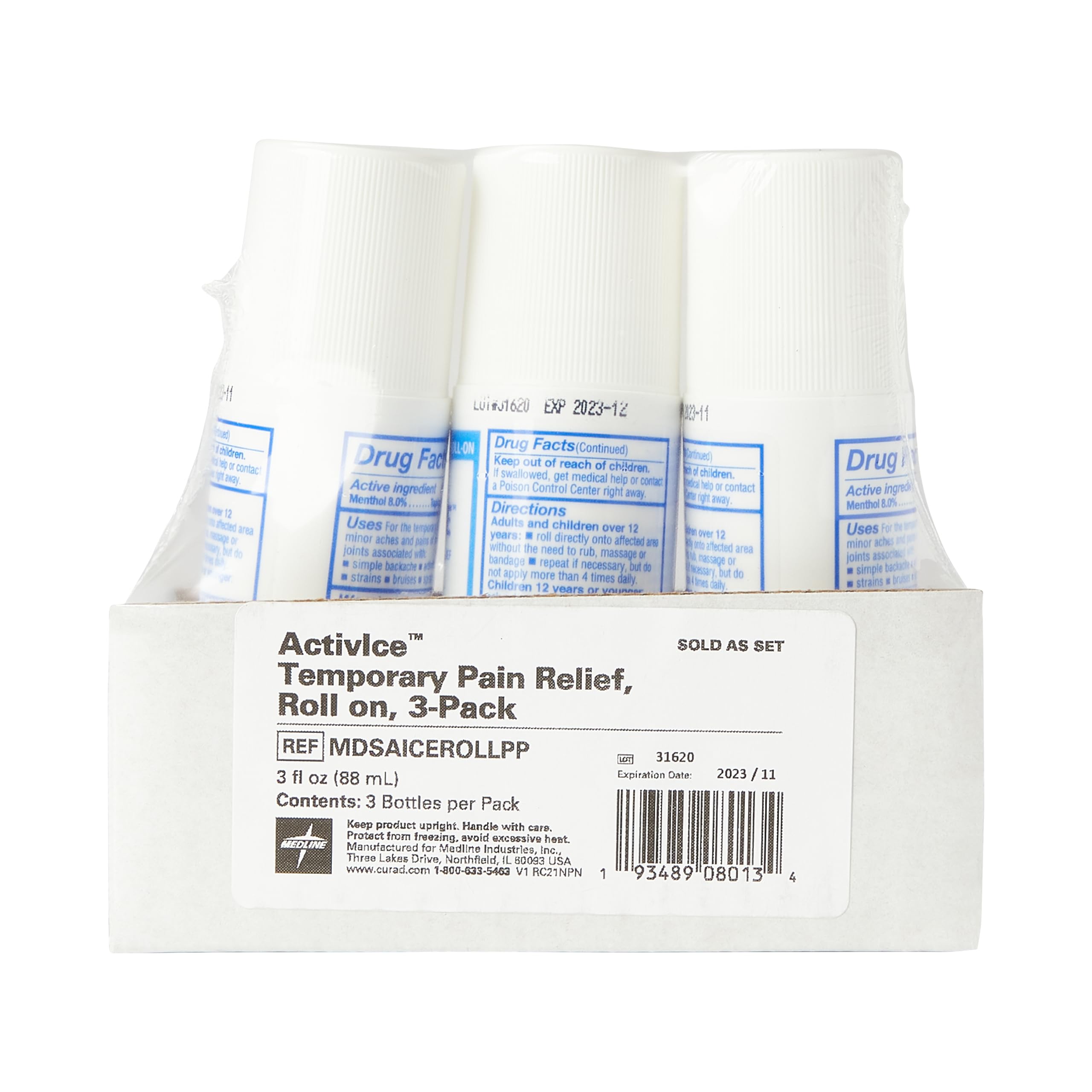 Medline ActivICE Roll-On Cooling Gel, Topical Pain Relief for Arthritis, Joint, Muscle, Back & Body Aches & Pain, 3 oz (3 Count) MedlineAu supplements