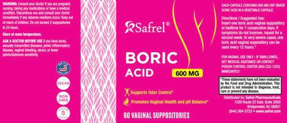 Safrel Boric Acid Vaginal Suppositories - 100% Pure Made in USA - Intimate Health Support, Vaginal Health and pH, Odor Control (60 Count) SafrelUS supplements