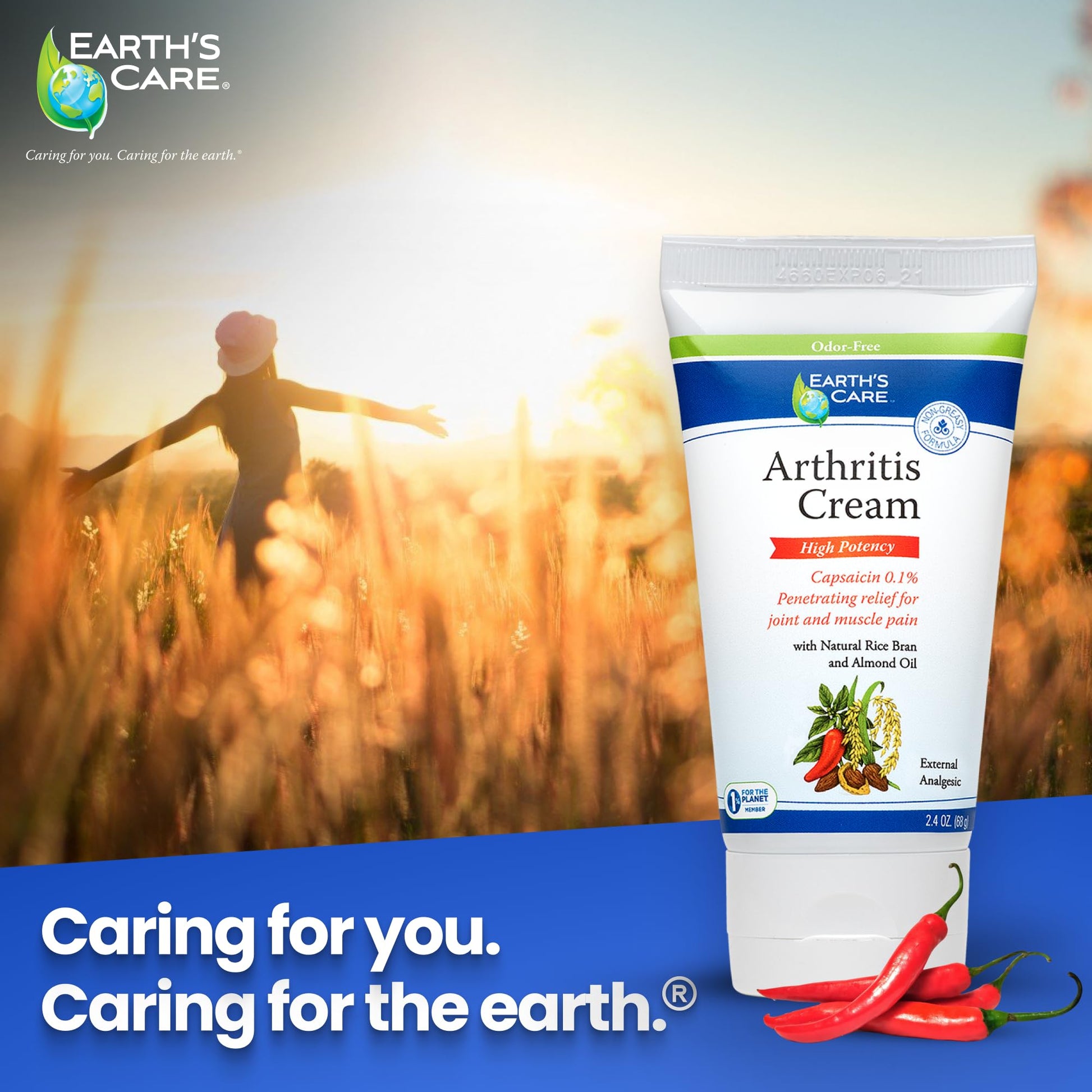 Earth's Care Arthritis Cream - Joint Cream with Natural Capsaicin - Topical Analgesic 2.4 OZ (Pack of 2) Earth's CareAu supplements
