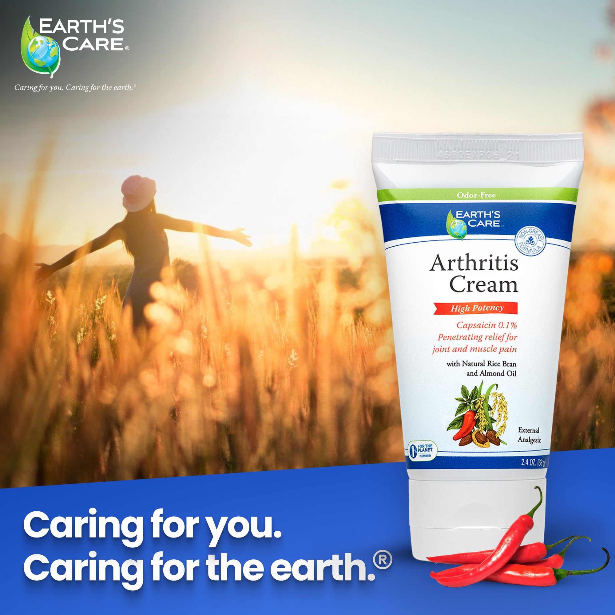 Earth's Care Arthritis Cream - Joint Cream with Natural Capsaicin - Topical Analgesic 2.4 OZ (Pack of 2) Earth's CareAu supplements
