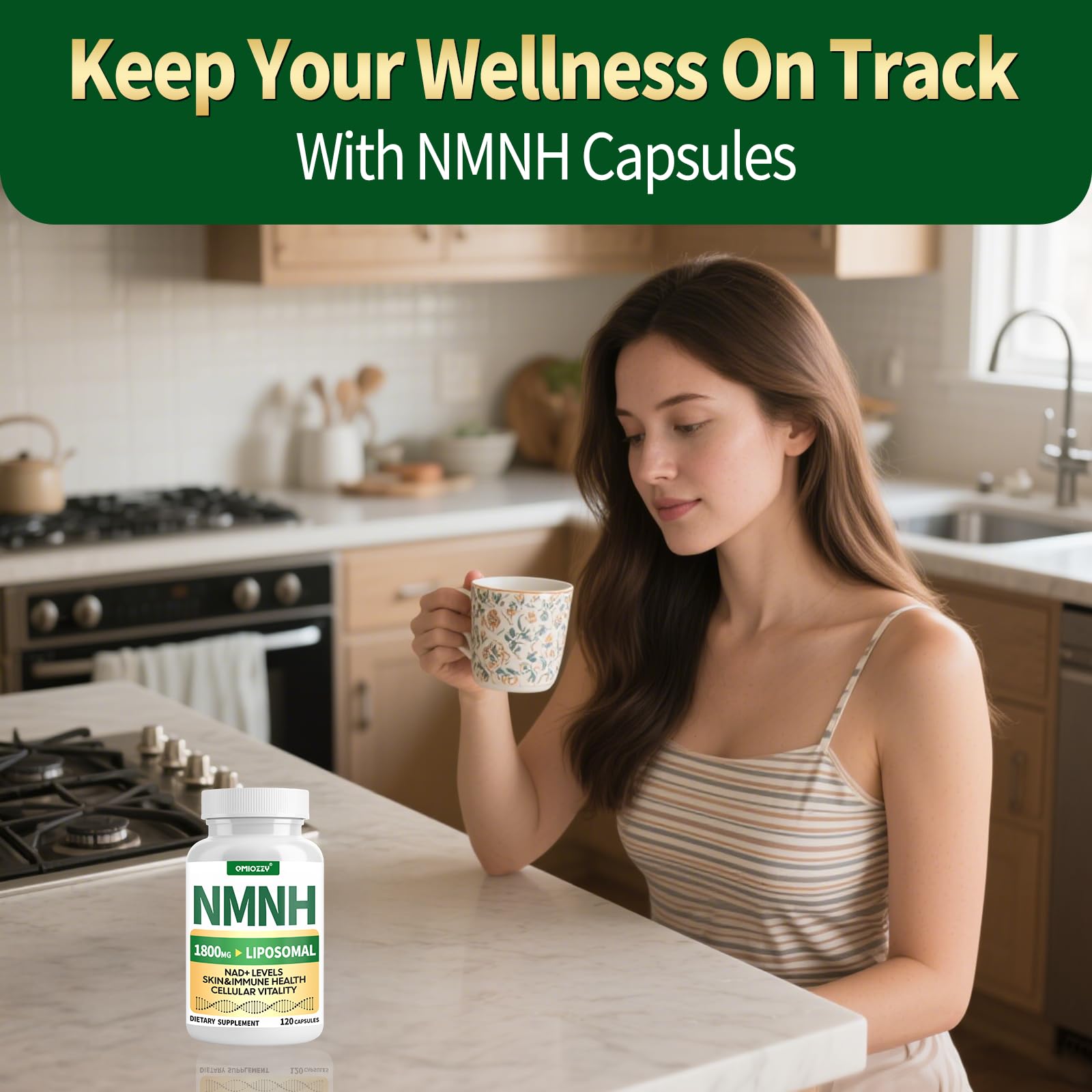 NMNH Supplement 1000mg - Nicotinamide Mononucleotide Alternative, Boost NAD+ with Liposomal Resveratrol & Nicotinamide Riboside NR, for Healthy Cellular, Aging, Energy, 120 Vegan Non-GMO Capsules QmiozzyAu supplements