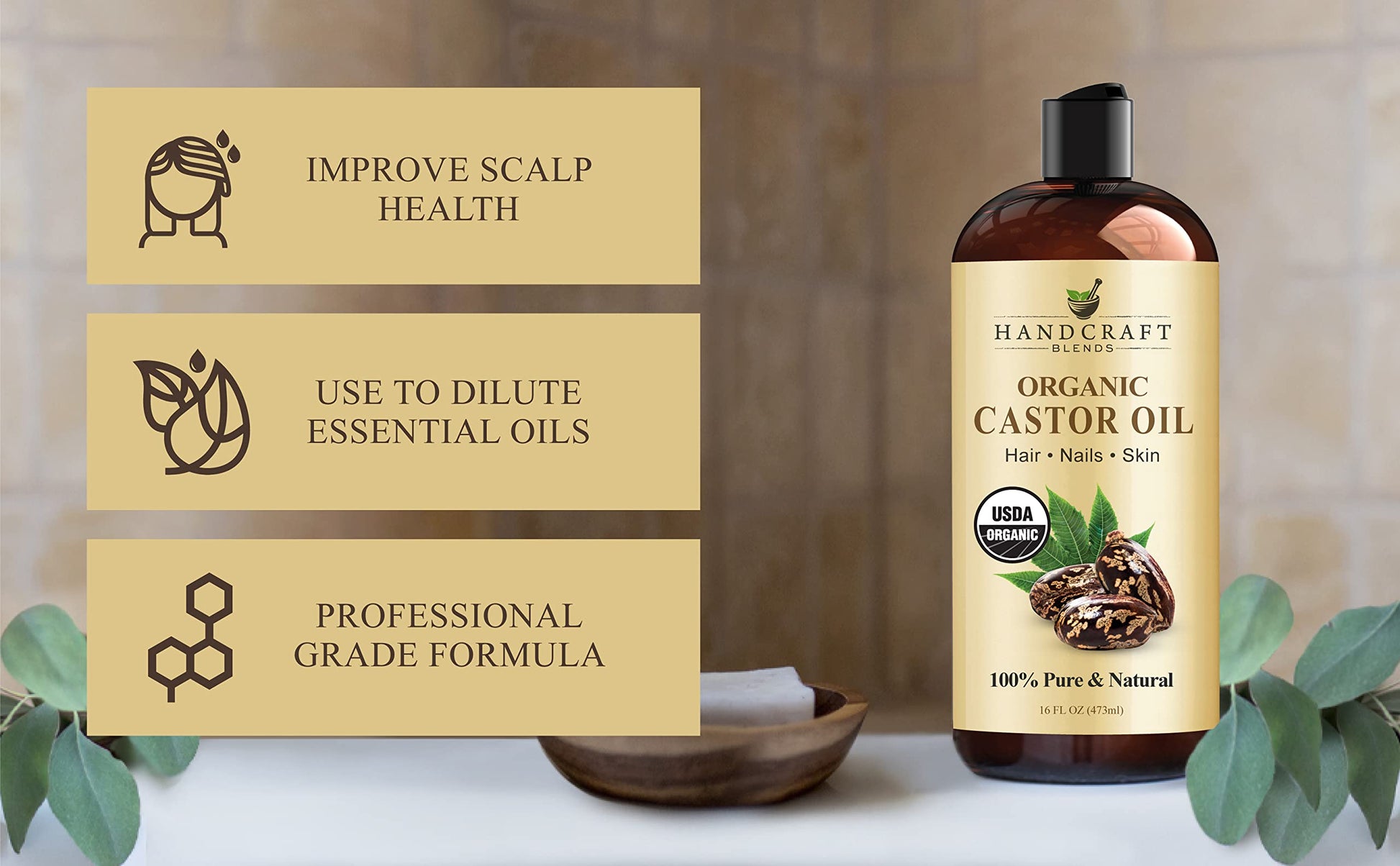 Handcraft Blends Organic Castor Oil for Hair Growth, Eyelashes and Eyebrows - 100% Pure Handcraft BlendsAu supplements