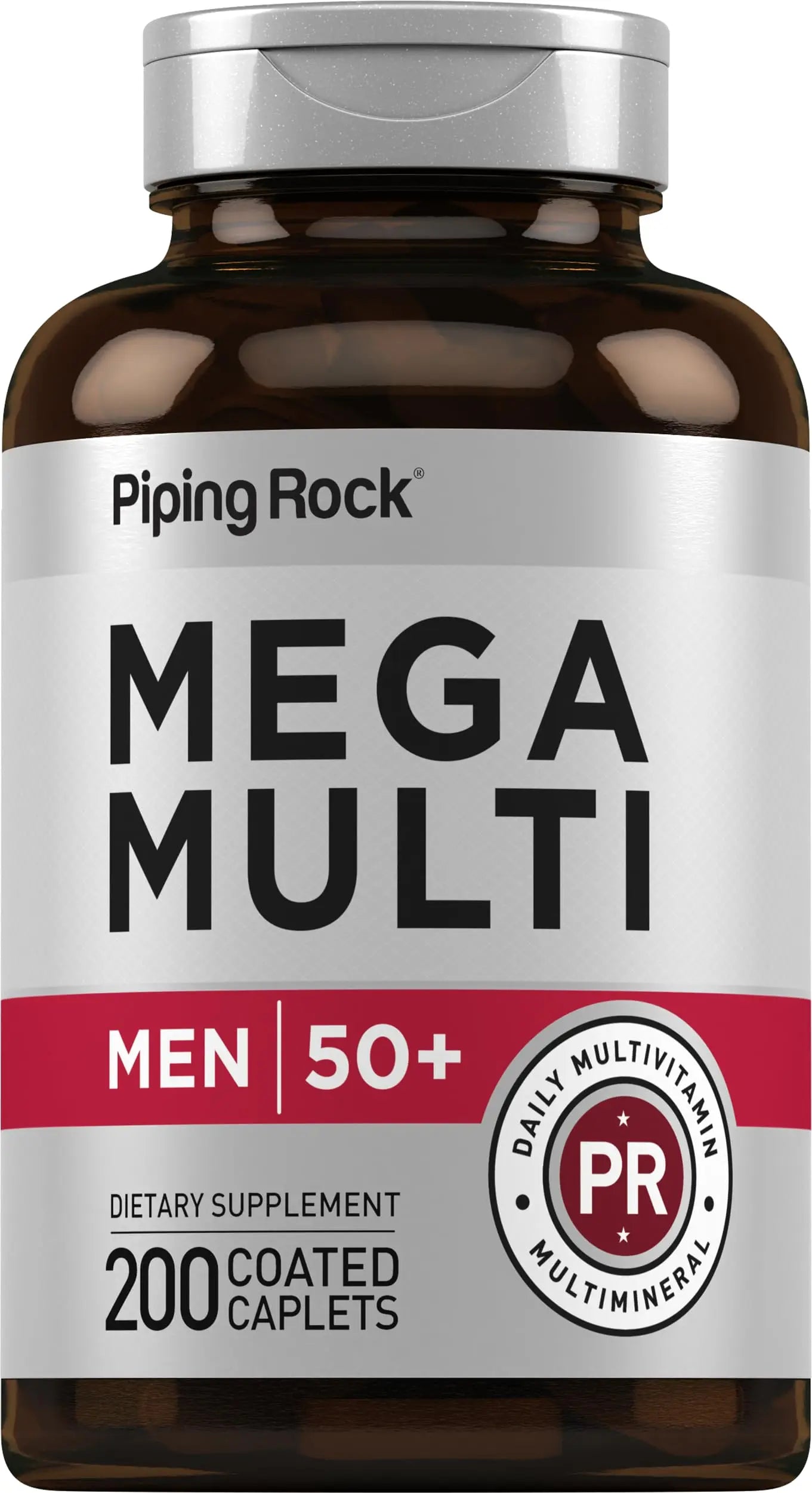 Piping Rock Multivitamin for Men Over 50+ | 200 Caplets | Mega 50 Plus Daily Multimineral | with Magnesium, Calcium, Zinc | Piping RockAu supplements