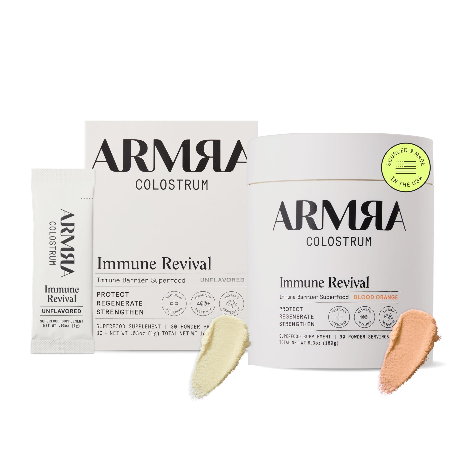 ARMRA Colostrum™ Premium Powder, Grass Fed, Gut Health Bloating Immunity Skin & Hair, Contains 400+ Bioactive Nutrients, Potent Bioavailable, Keto, Gluten & Fat Free (Unflavored 30｜Blood Orange 90) ARMRAUS supplements