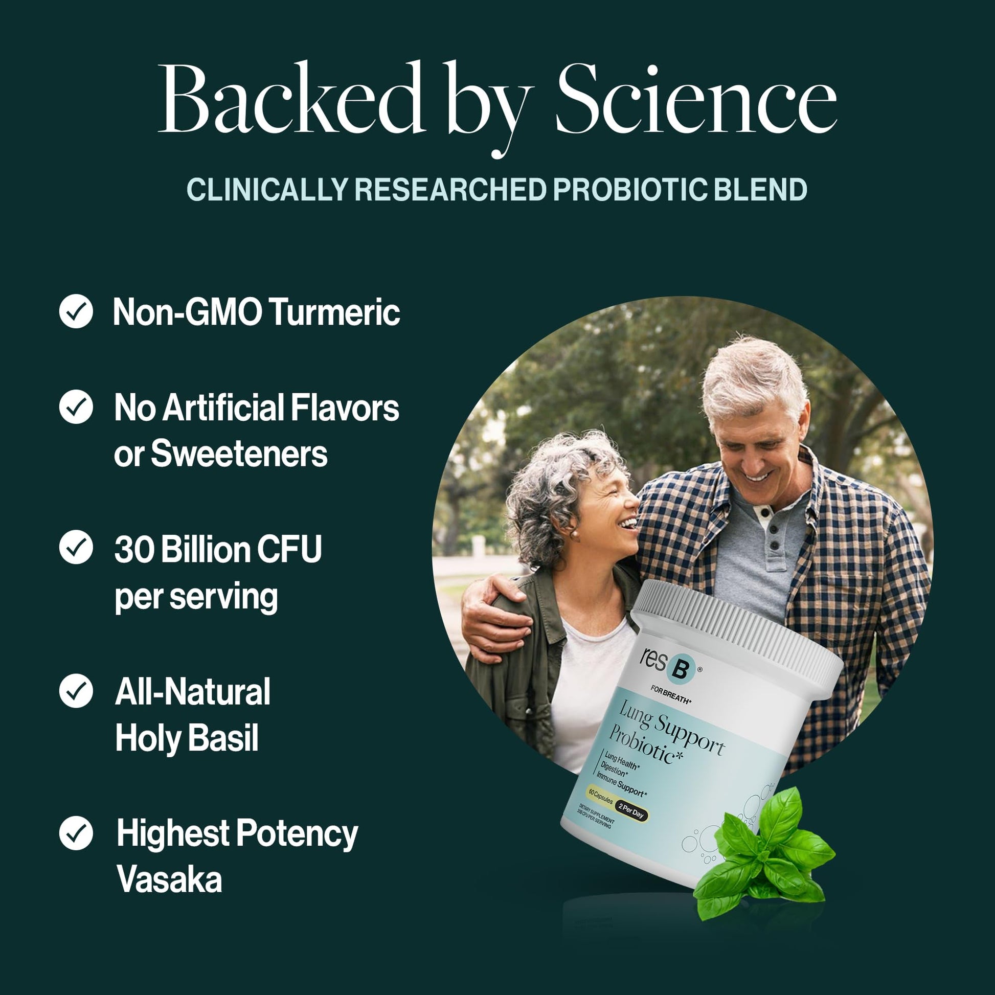 resB Lung Support Probiotic Supplement - Lung Health Supplement for Smokers, Gut Health, Immune & Digestive Support, Respiratory Care, Holy Basil & Turmeric, Clinically Trialed - 60 Capsules ResBioticAu supplements