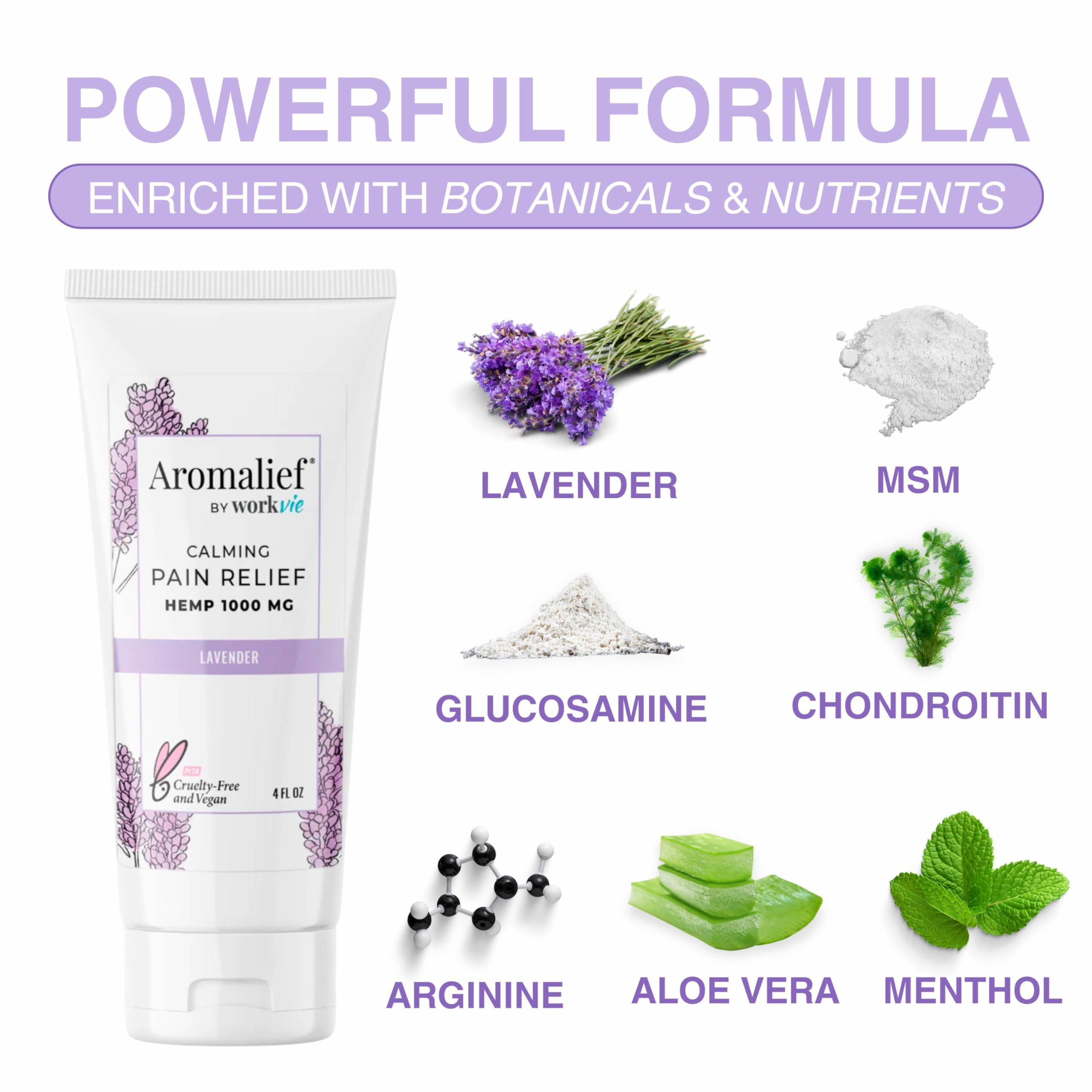 Hemp Cream with Lavender Aromatherapy - 1000MG Made in USA - Muscle & Joint Relief - Menthol, Glucosamine, Chondroitin MSM - Vegan AromaliefAu supplements