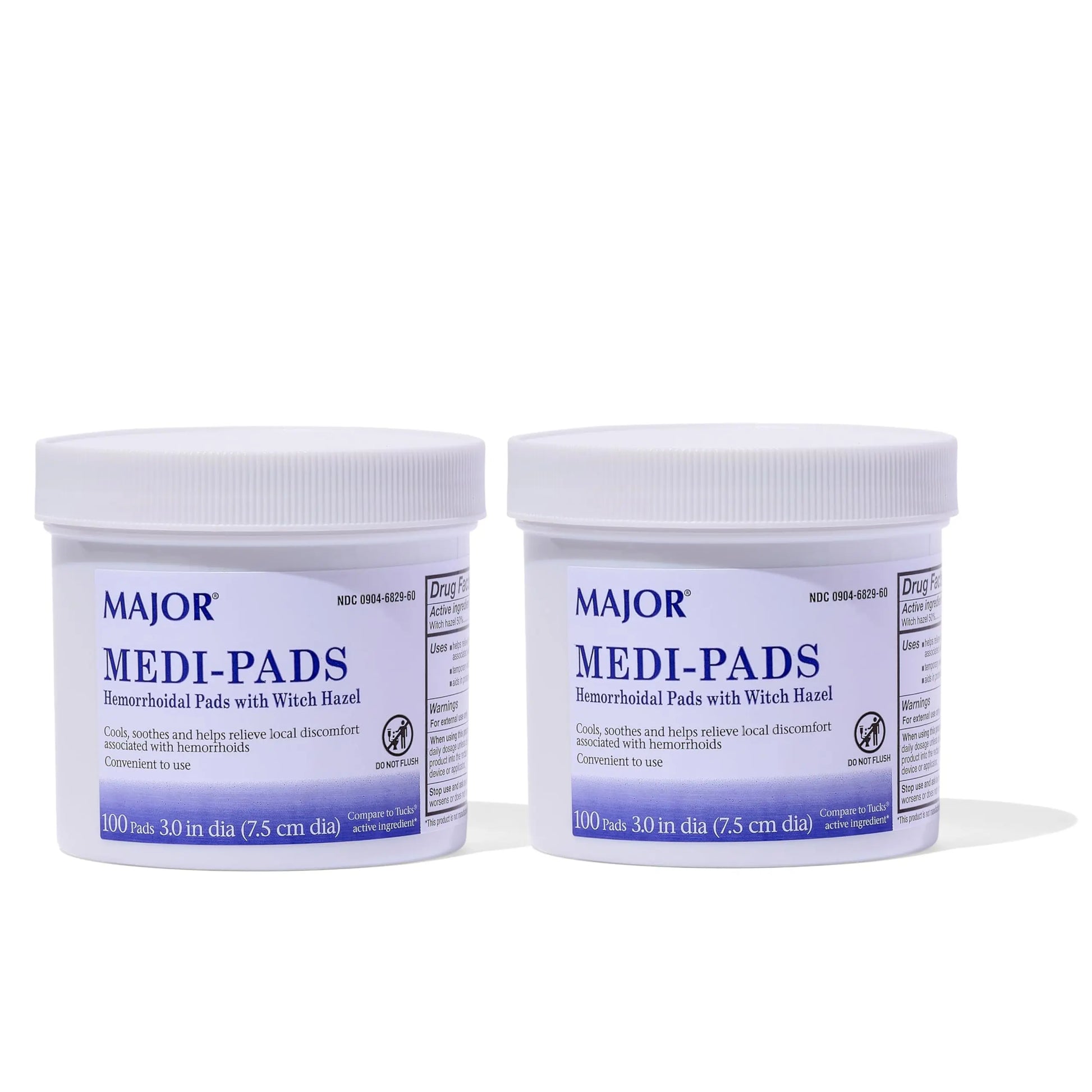 MAJOR Medi-Pads - Hemorrhoidal Hygienic Cleansing Witch Hazel Pads - Cooling Relief with Aloe - 100 Count Jar (2 Pack) MAJORAu supplements