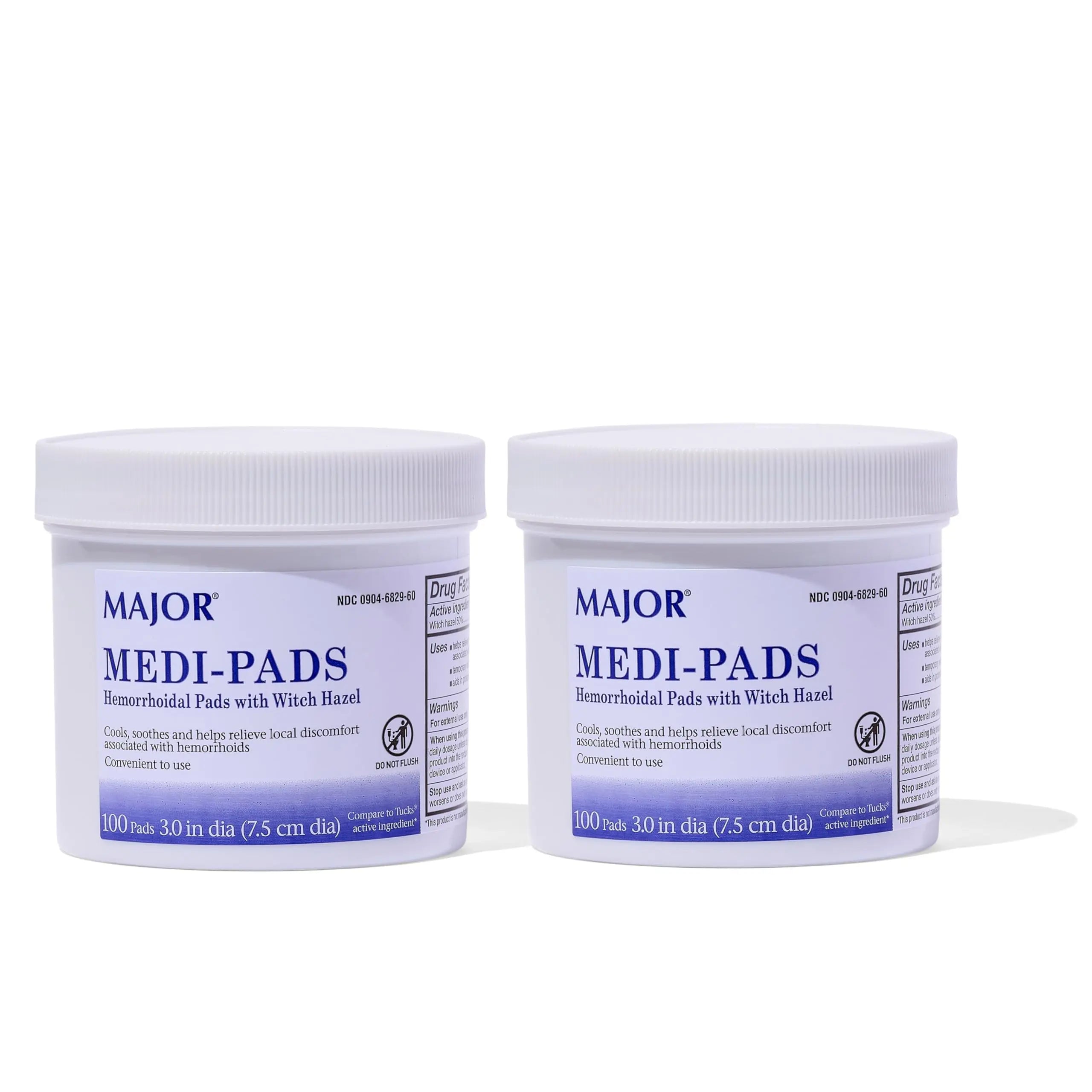 MAJOR Medi-Pads - Hemorrhoidal Hygienic Cleansing Witch Hazel Pads - Cooling Relief with Aloe - 100 Count Jar (2 Pack) MAJORAu supplements